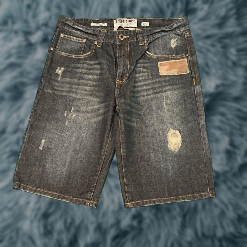 Ecko Unltd. VINTAGE Y2K Ecko Unltd Baggy Straight Hip Hop Skater Jorts Mens 32 Blue Dark Logo Pockets Size US 32 / EU 48 - 1 Thumbnail