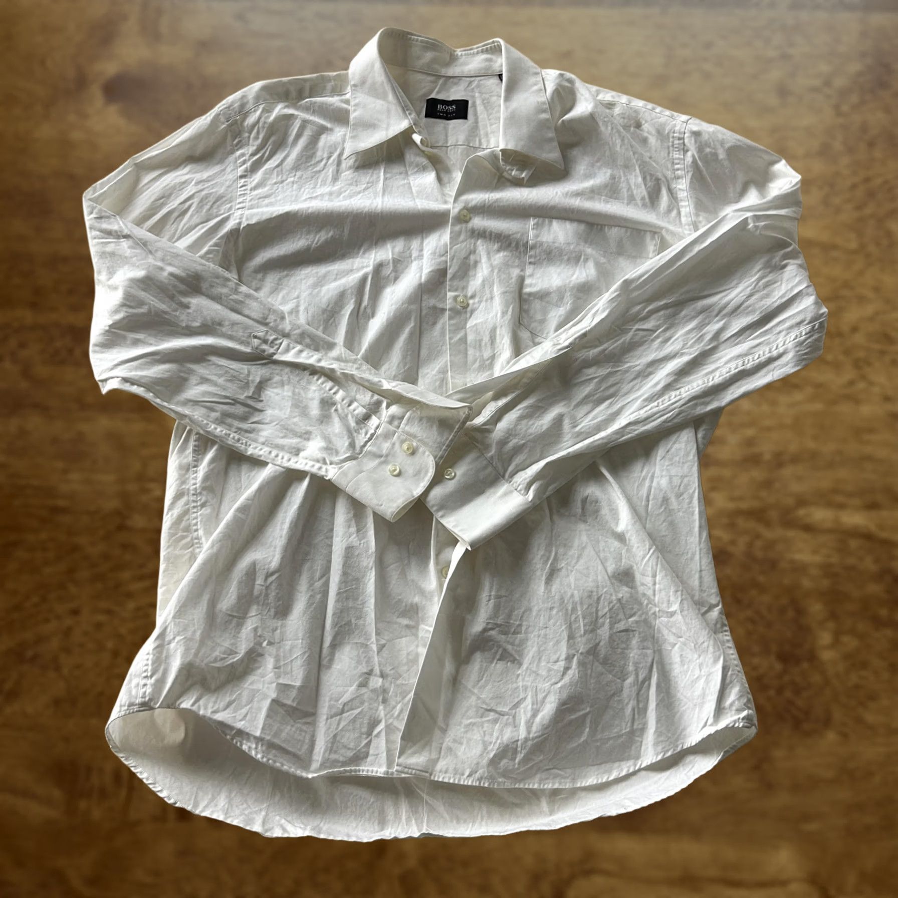 Hugo Boss BOSS Hugo Boss Shirt Mens 16.5 White Solid Long Sleeve Dress Two Ply Shirt Dress Shirt Mens White Long Sleeve Two Ply Size 46R - 1 Thumbnail