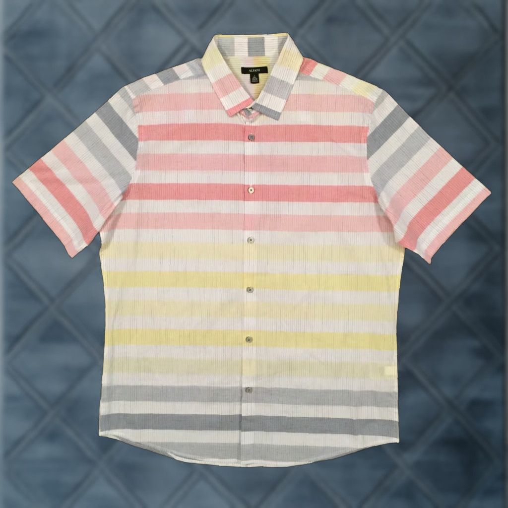 Alfani Alfani Shirt Mens Large Multicolor Striped Short Sleeve Button-Down Collar Point Button-Front Size US L / EU 52-54 / 3 - 1 Thumbnail