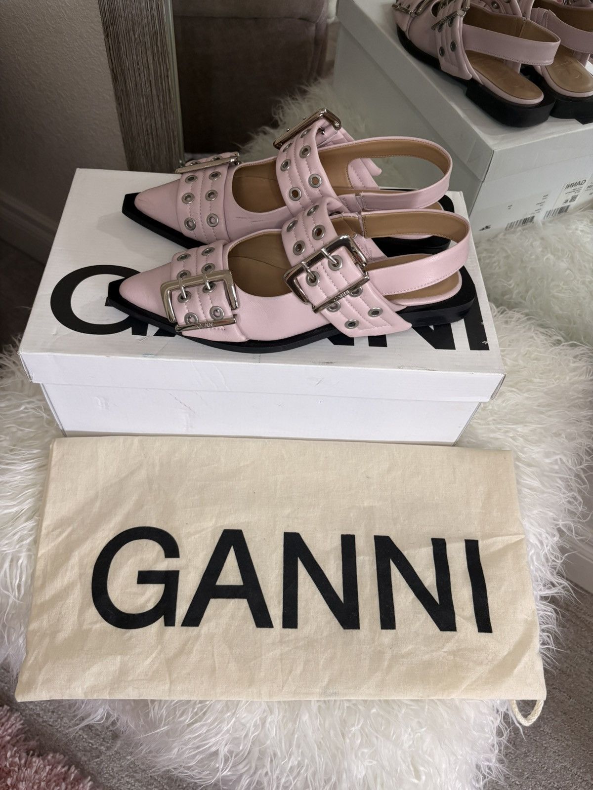 Ganni Ganni buckle flat in chalk pink EU 36 Size US 6 / IT 36 - 2 Thumbnail