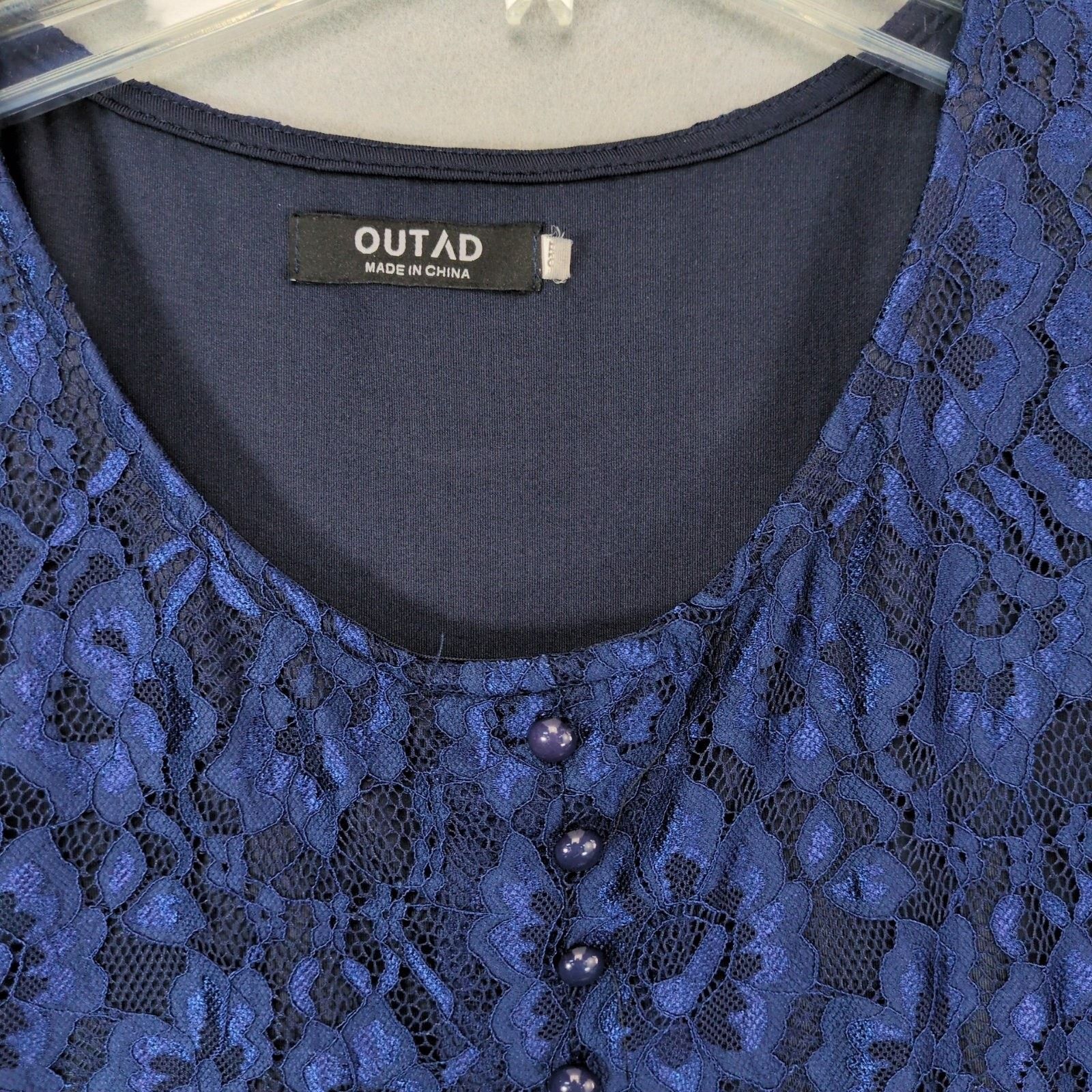 Other Outad Women's 2XL Navy Floral Lace Overlay Tunic Blouse Top Size XXL / US 16-18 / IT 52-54 - 2 Thumbnail
