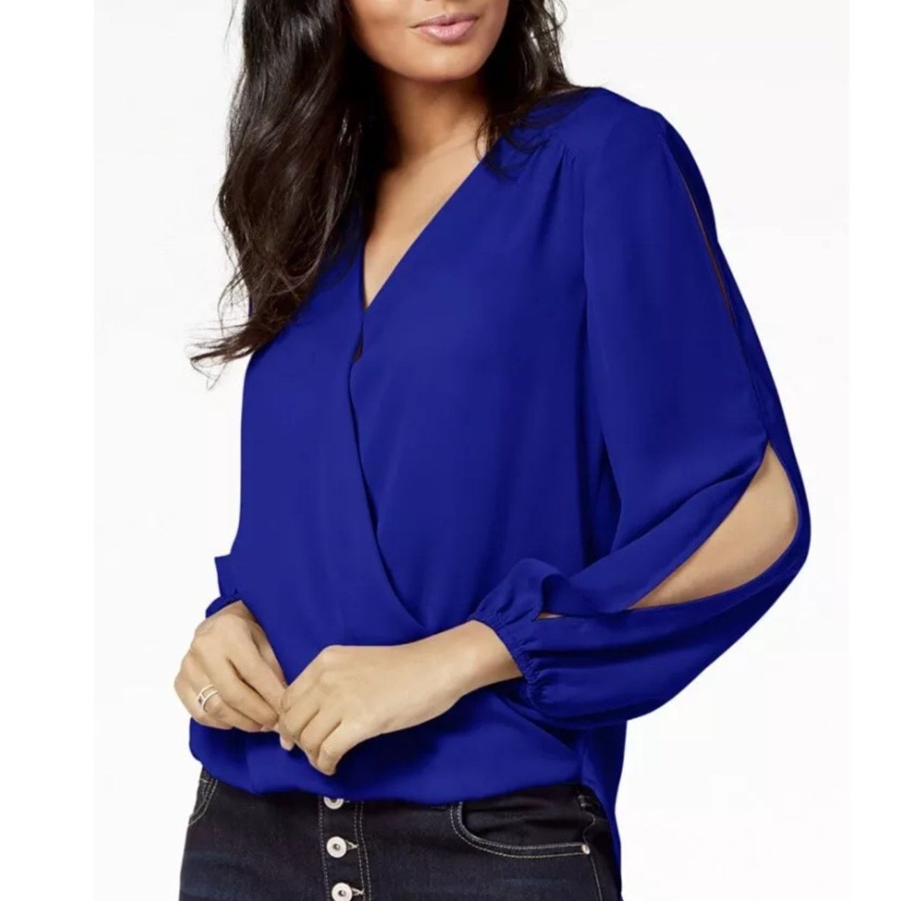 Other NWT INC Blue VNeck Faux Wrap Long Sleeve High-Low Blouse XS Size XS / US 0-2 / IT 36-38 - 1 Thumbnail