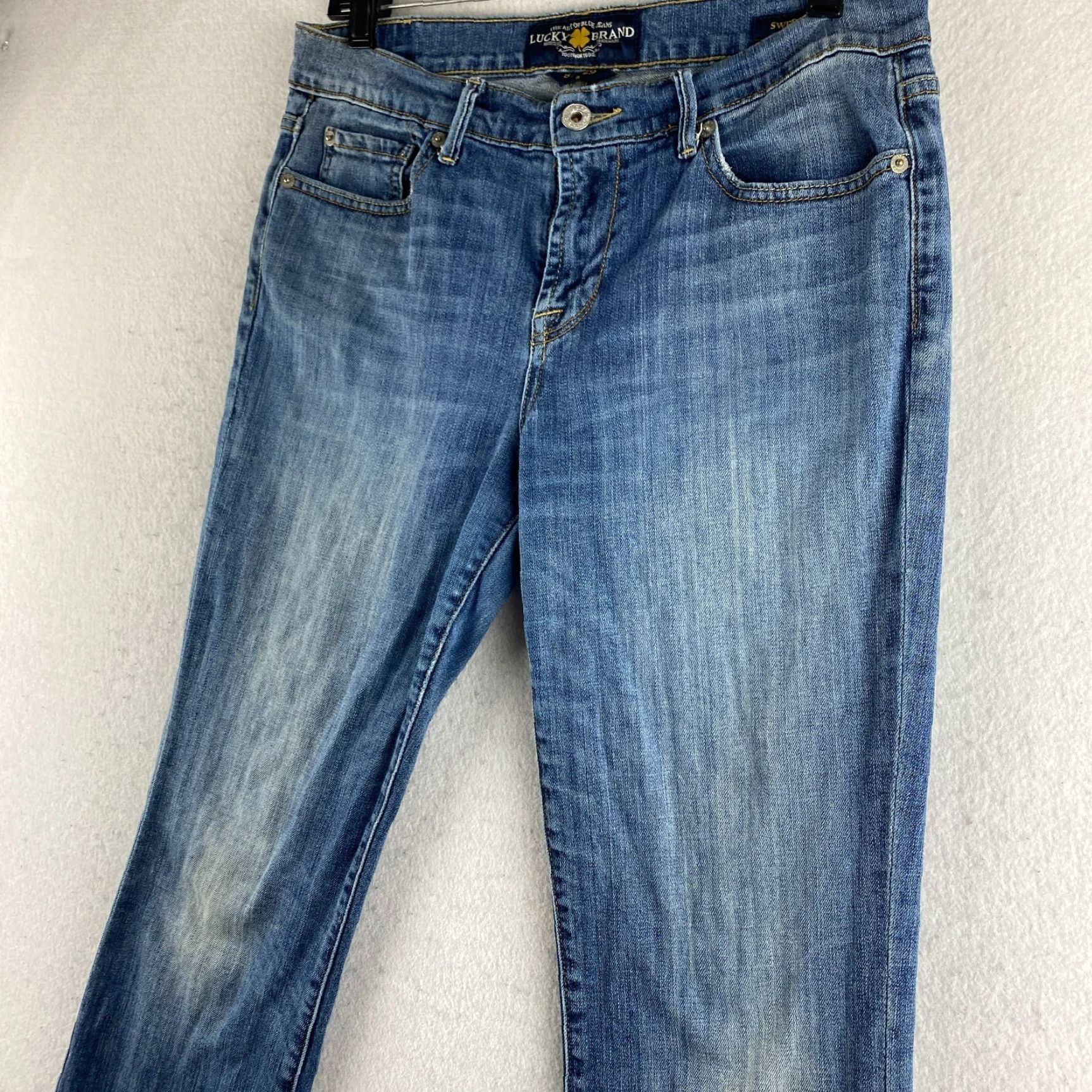 Lucky Brand Lucky Brand Jeans Womens 8/29 Blue Sweet N Low Distressed Flared Denim Pants Pockets 5-Pocket Regular Waist 31in Inseam 29in Cotton Blend Denim Size 30" / US 8 / IT 44 - 7 Thumbnail