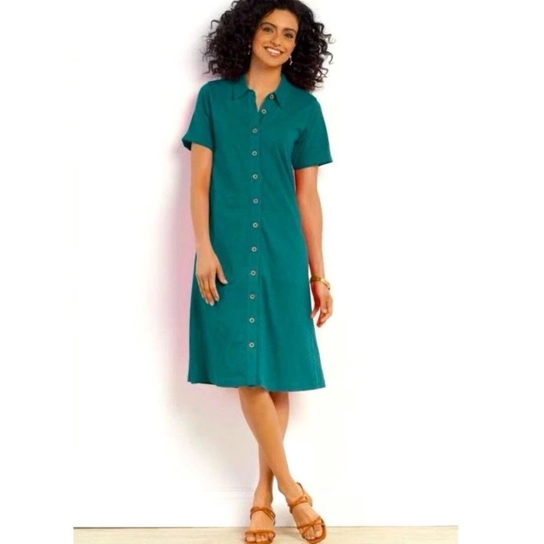 Soft Surroundings Soft Surroundings Filipa Shirt Dress Teal Blue Womens Large Size L / US 10 / IT 46 - 1 Thumbnail