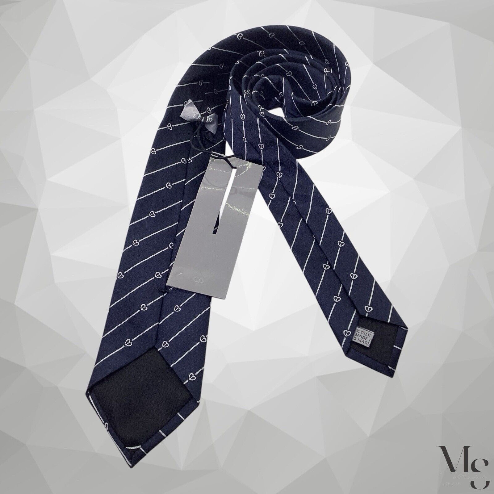 Dior $240 DIOR Blue Striped With Heart Print Silk Tie H.M In Ital Size ONE SIZE - 2 Thumbnail