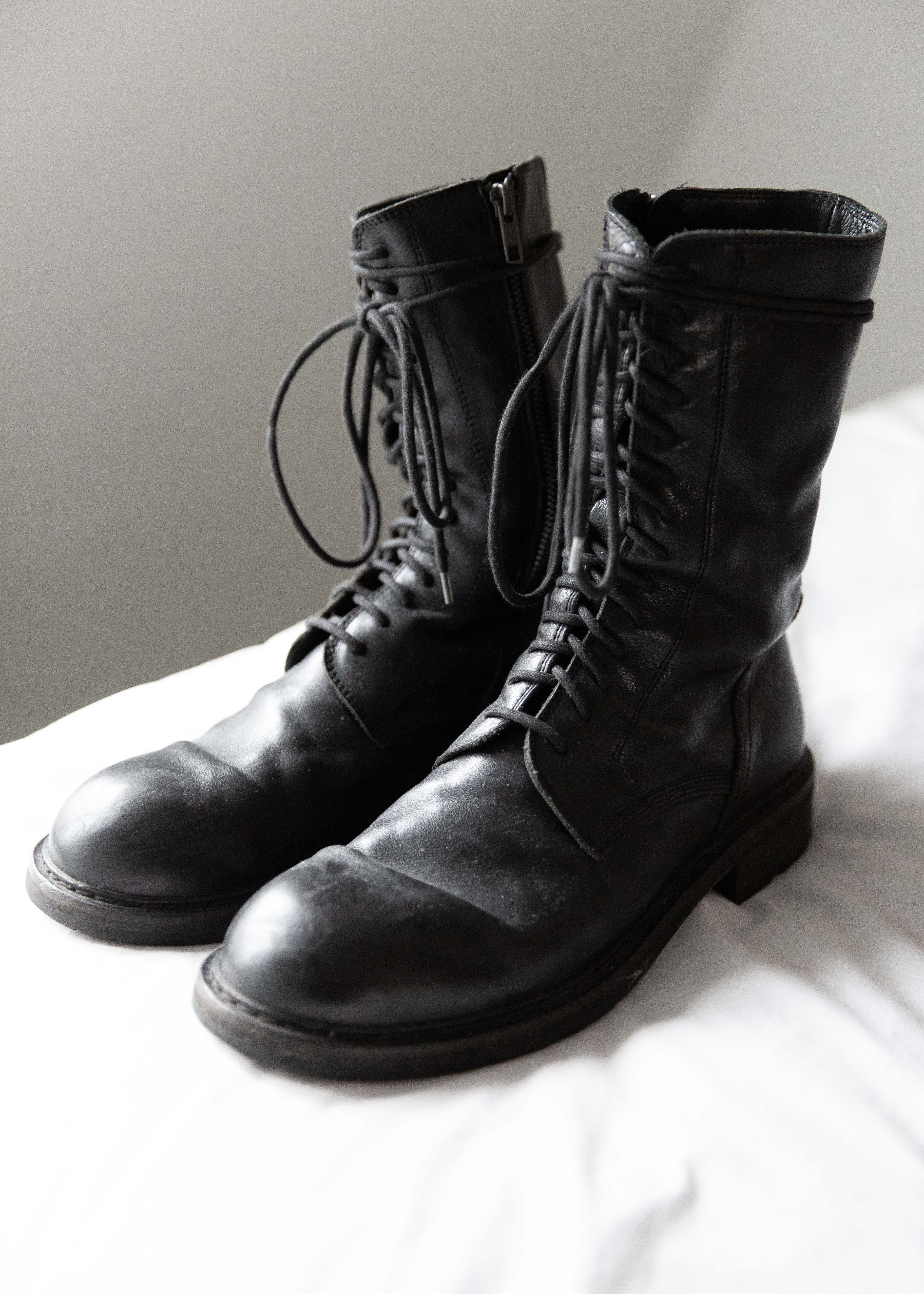 Pre-owned Ann Demeulemeester F/w13 Vitello Combat Boots In Black