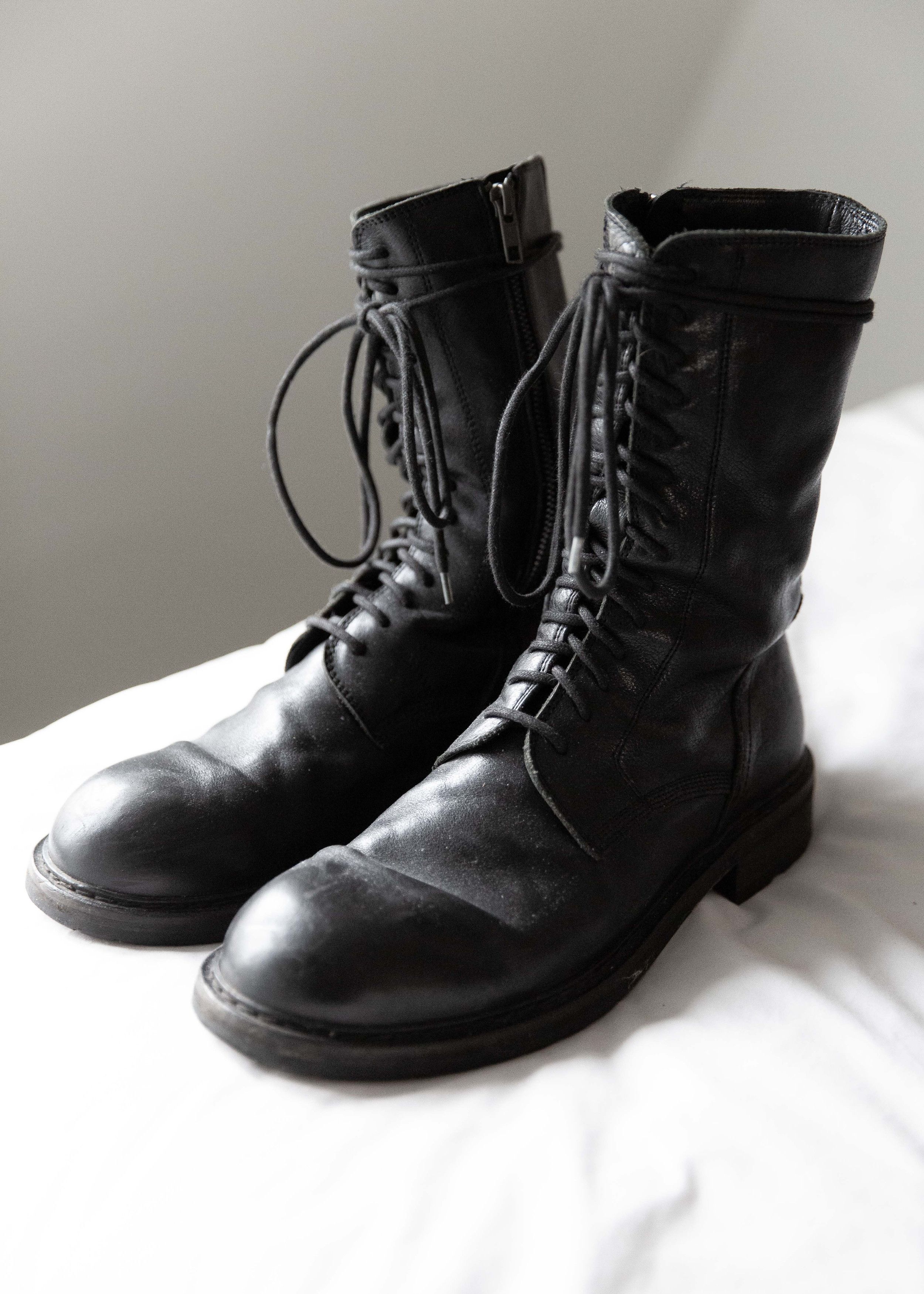 Pre-owned Ann Demeulemeester F/w13 Vitello Combat Boots In Black