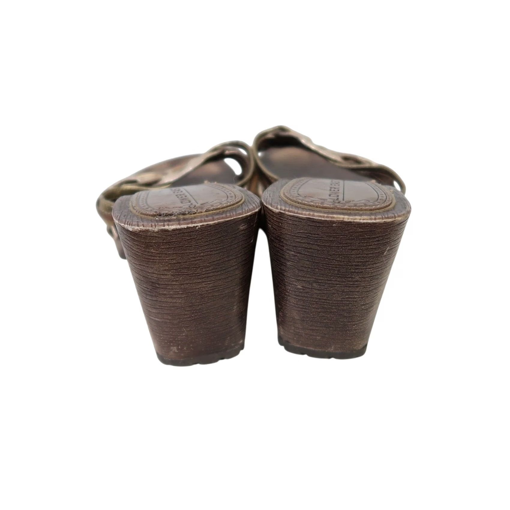 Vintage VINTAGE Lower East Side Metallic Gold Faux Leather Woven Mule Sandal Heels 6 Women's 90s Bohemian Hippie 2.75" Heel Size US 6 / IT 36 - 5 Thumbnail