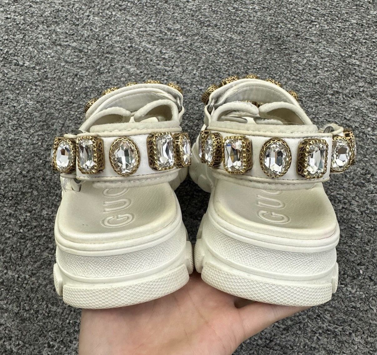 Gucci Gucci White Square Diamond Platform Sandals K12 Size US 5.5 / IT 35.5 - 3 Thumbnail