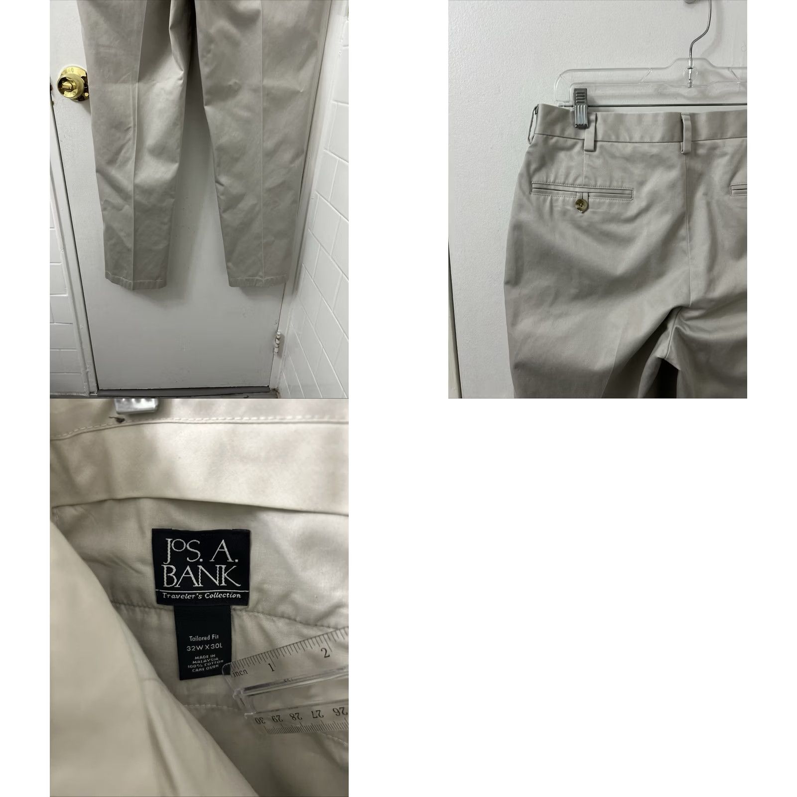 Jos. A. Bank Jos A Bank Travelers Collection Mens Chino Pants Beige Khaki 32x30 Slim Fit Size US 32 / EU 48 - 8 Thumbnail