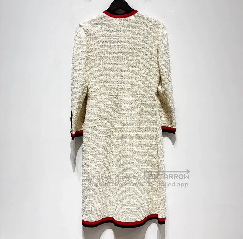 Gucci Webbing edge trim tweed long-sleeved A-shaped dress