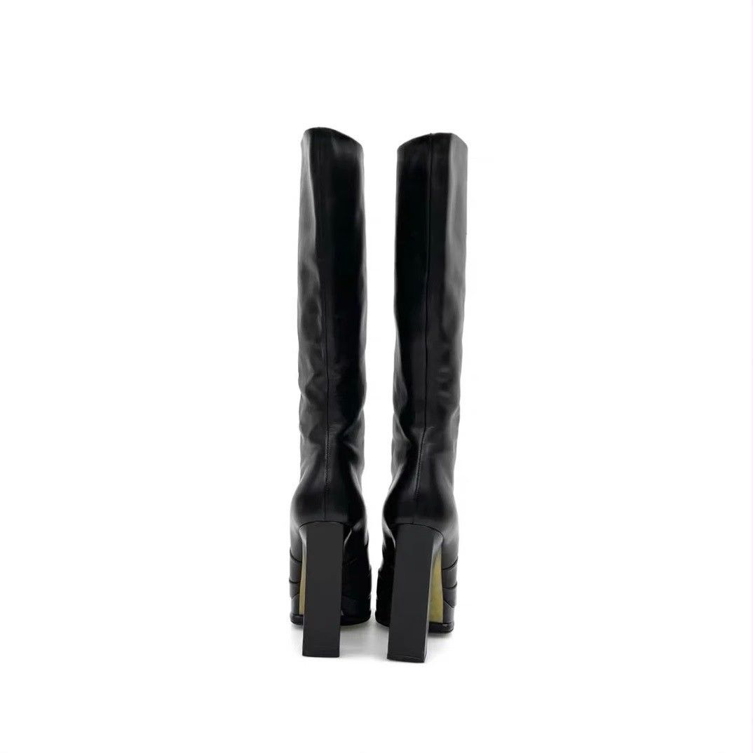 Chanel Chanel black and navy blue leather CC knee-high boots Size US 6.5 / IT 36.5 - 2 Thumbnail