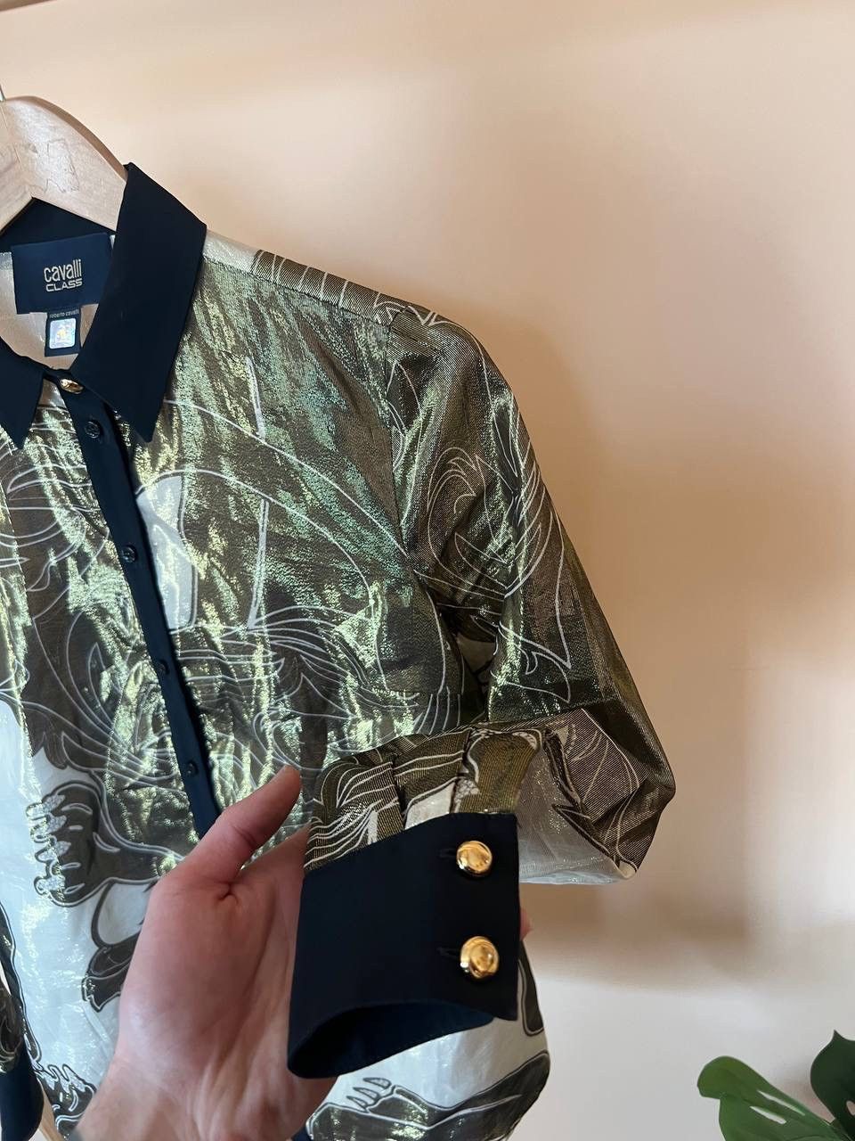 Just Cavalli × Roberto Cavalli Cavalli Class Silk Gold Lion printed shirt Size XS / US 0-2 / IT 36-38 - 8 Thumbnail