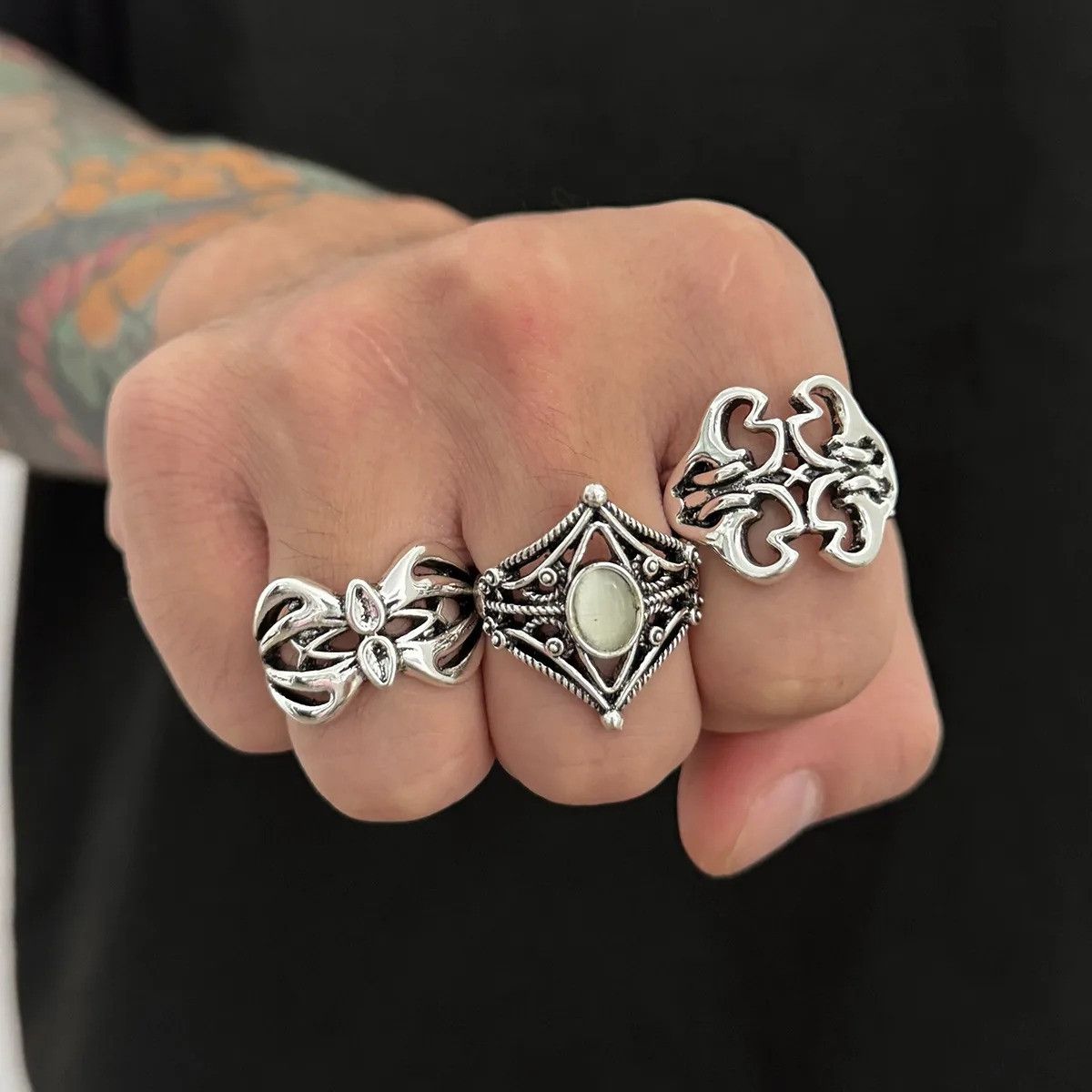 Vintage 3 Piece Set Hollow Pattern Ring Size ONE SIZE - 3 Thumbnail