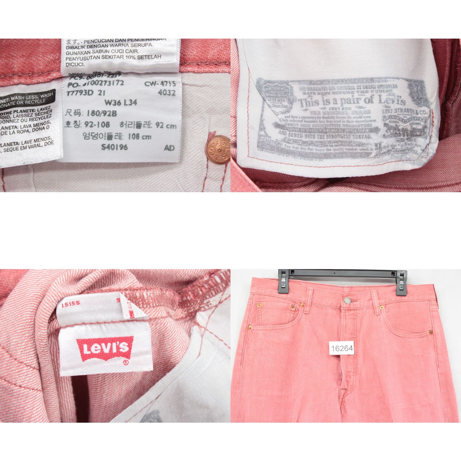 Levi's Levi's 501 Jeans Men 34x32 Button Fly Red White Oak Cone Denim Cotton 5-Pocket Straight Regular Mens Size US 34 / EU 50 - 9 Thumbnail