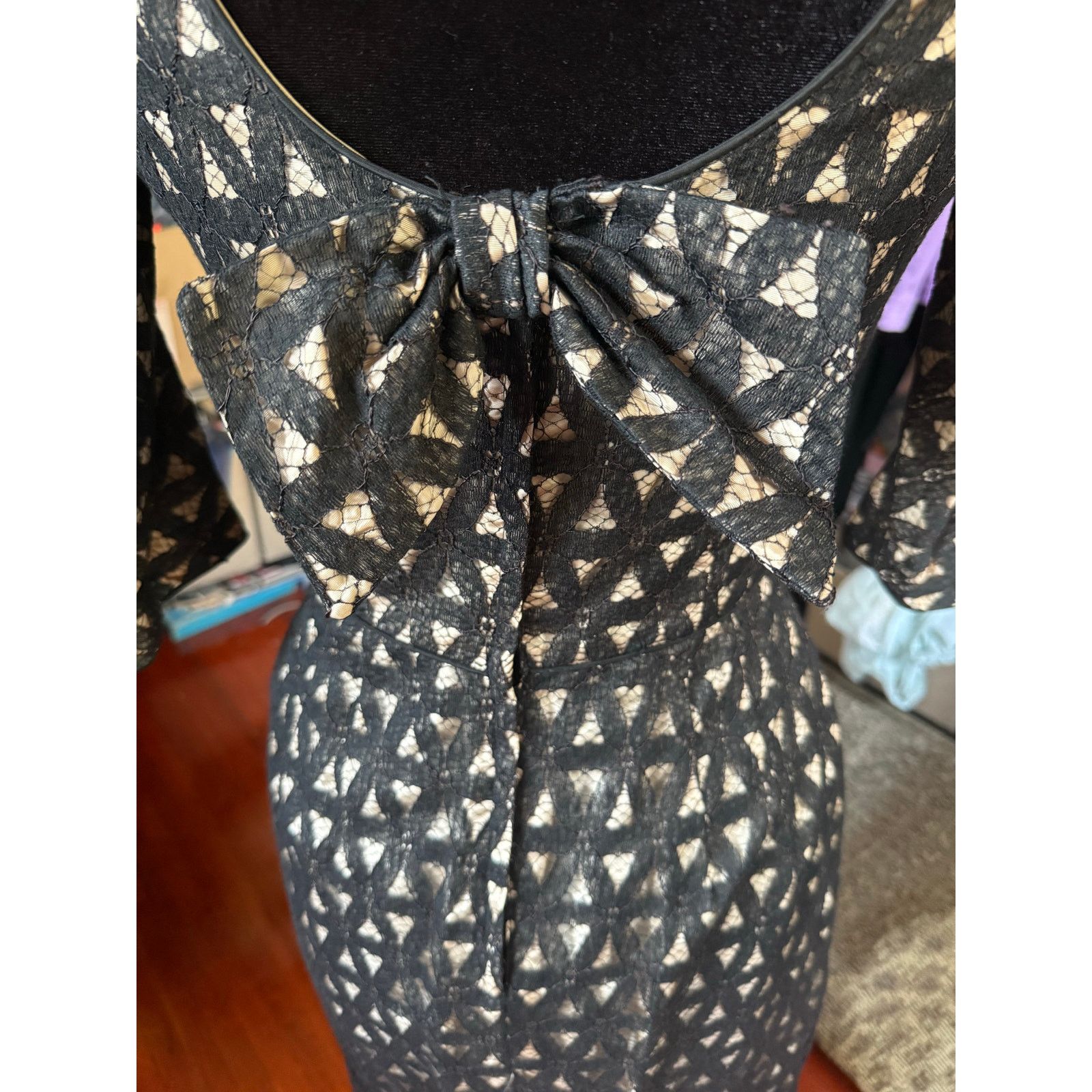 Vintage Vintage 50’s Black Lace Overlay Nude Dress XS S Pinup Bow Size XS / US 0-2 / IT 36-38 - 6 Thumbnail