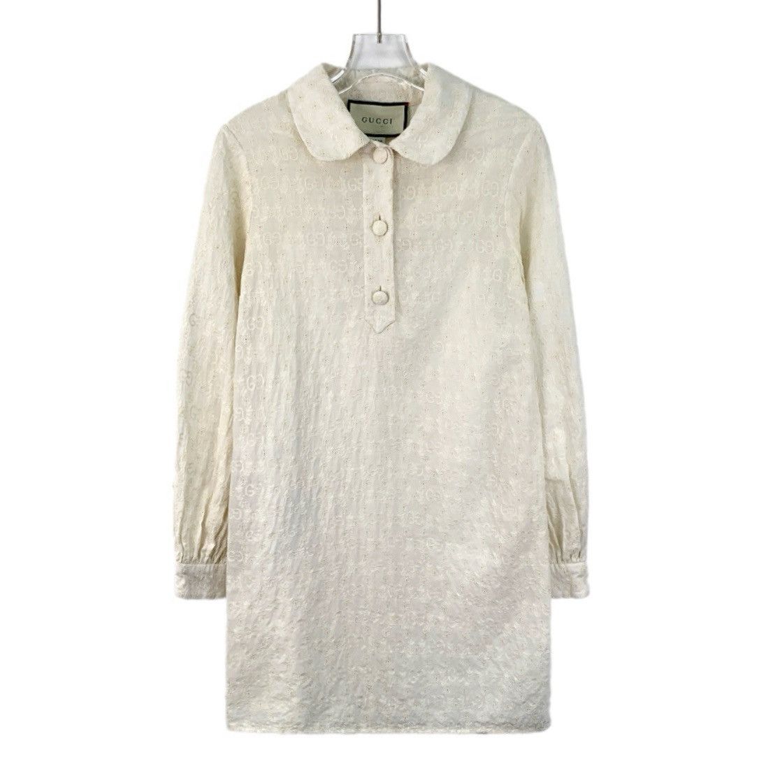 Gucci Gucci Beige Cotton Peter Pan Long Sleeve Shirt Dress K26WX Size XS / US 0-2 / IT 36-38 - 1 Thumbnail
