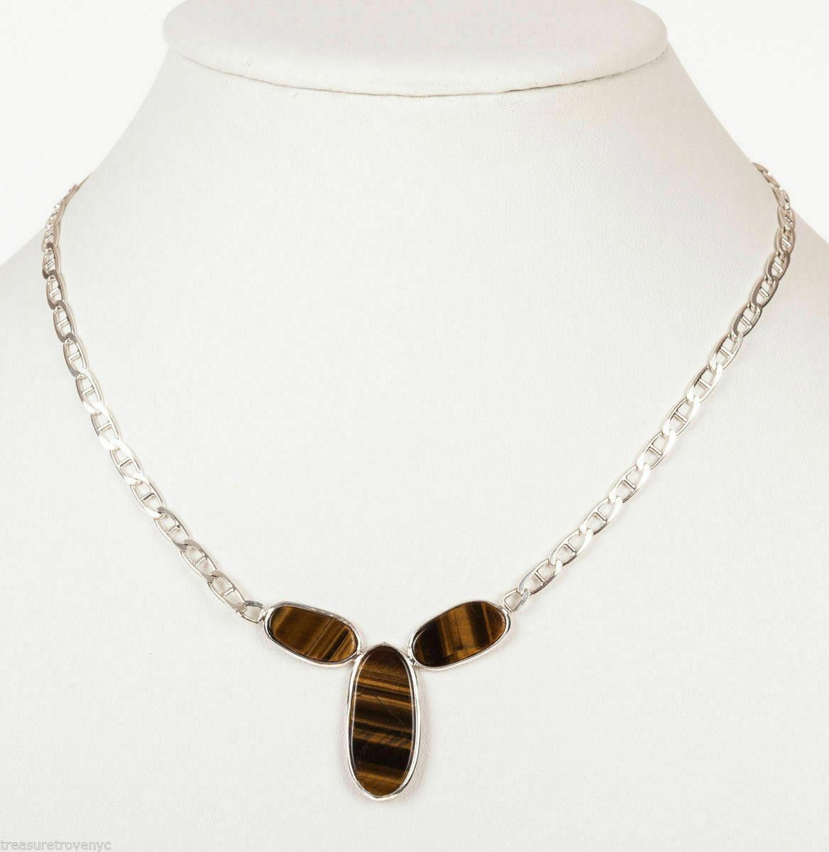 Designer Bezel Set Orange Tiger Eye Sterling Necklace Alberto Juan Size ONE SIZE - 2 Thumbnail