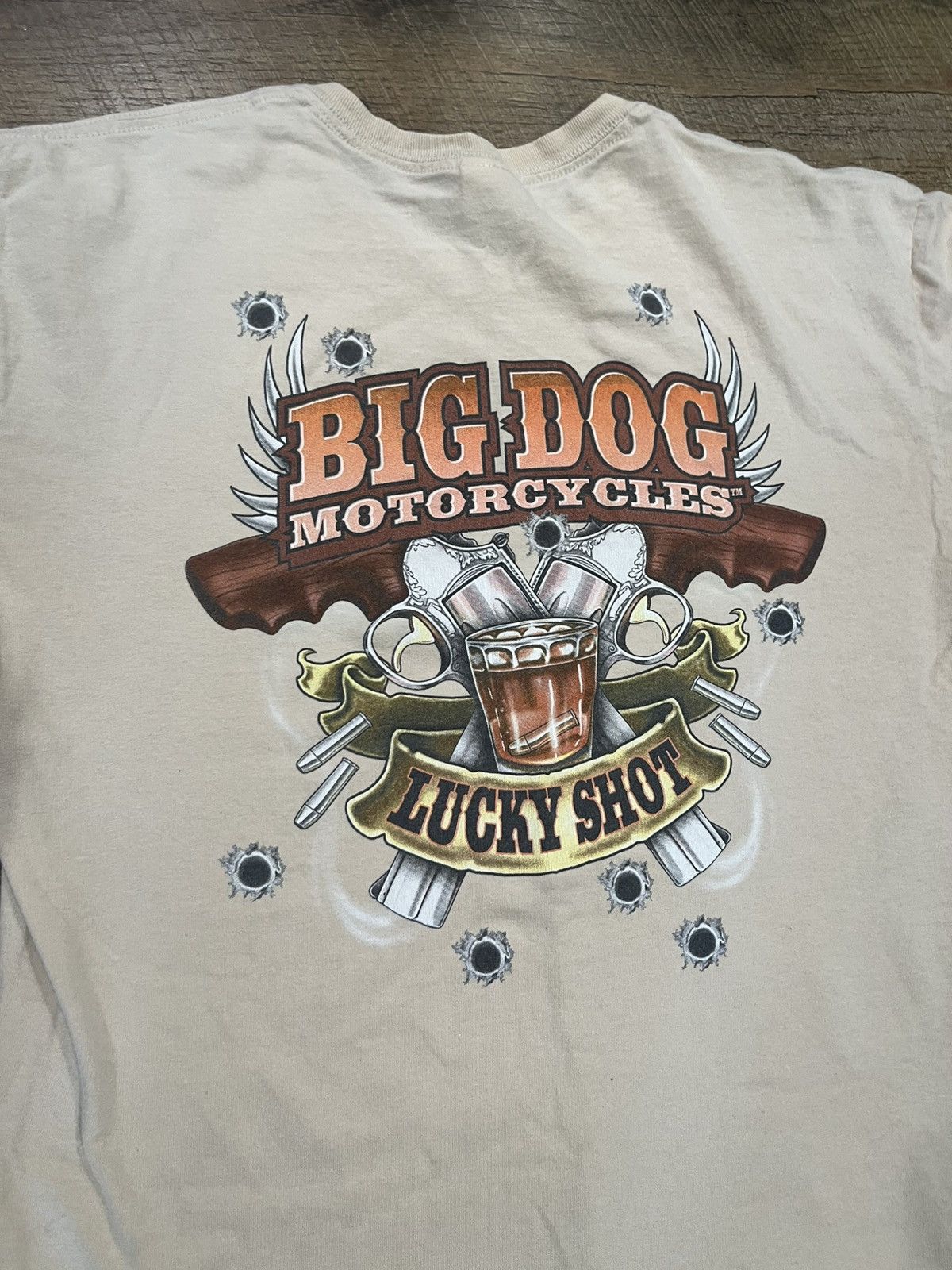 Harley Davidson Vintage Y2k Big Dog Motorcycles Bullet Holes Tee Tan Large Size US L / EU 52-54 / 3 - 1 Thumbnail