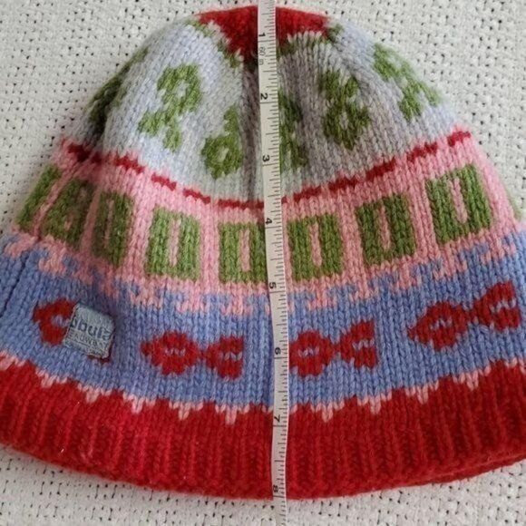Designer Bula Graphic 100% Lambswool Multicolored Knit Winter Hat Size ONE SIZE - 4 Thumbnail