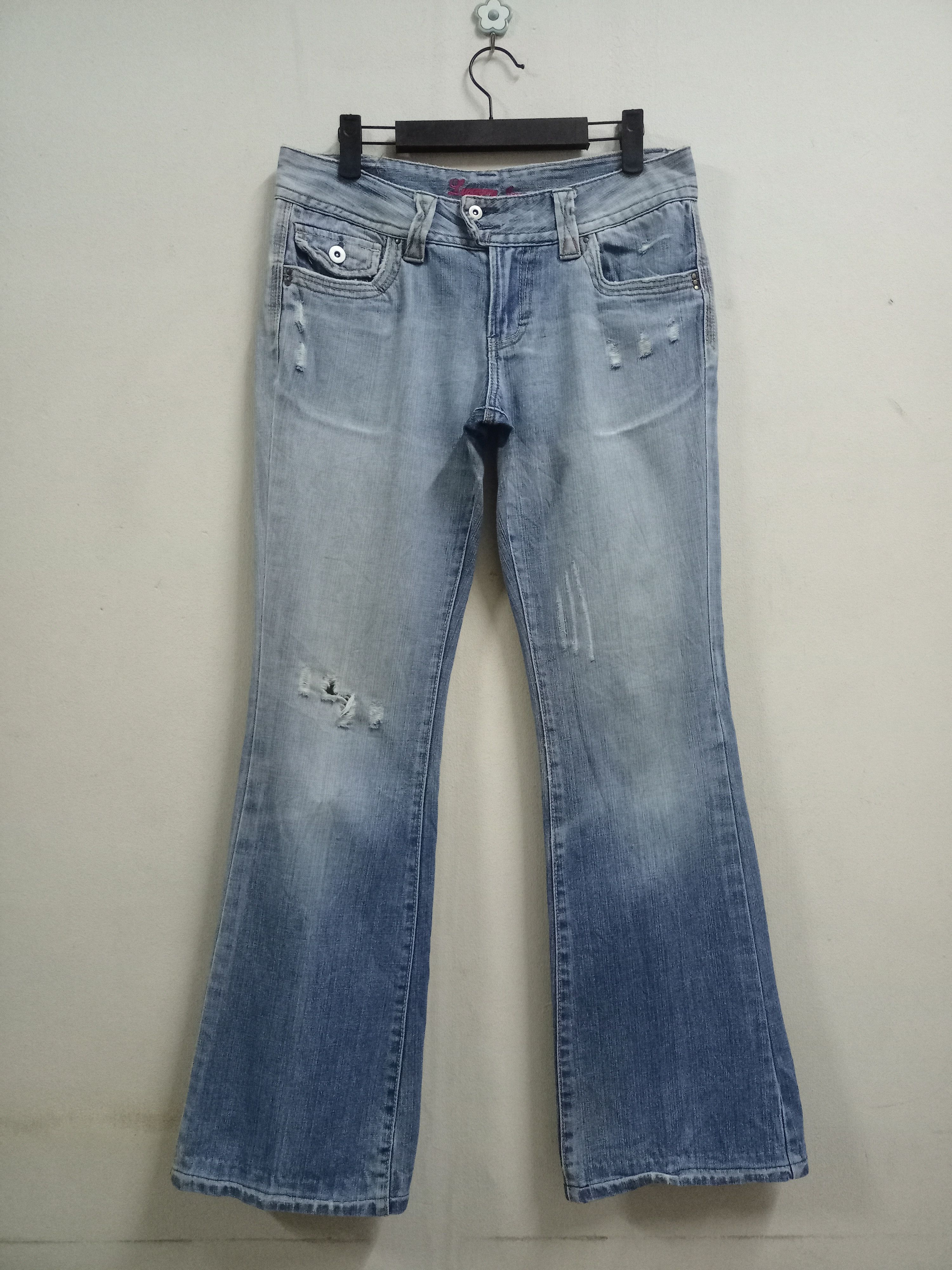 Vintage Japanese Brand Blue Wash Distressed Flare Jeans