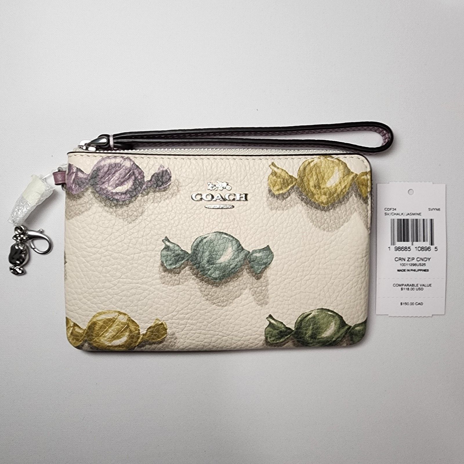 Coach COACH CDF34 Corner Zip Wristlet Candy Charm Chalk/Jasmine Size ONE SIZE - 1 Thumbnail