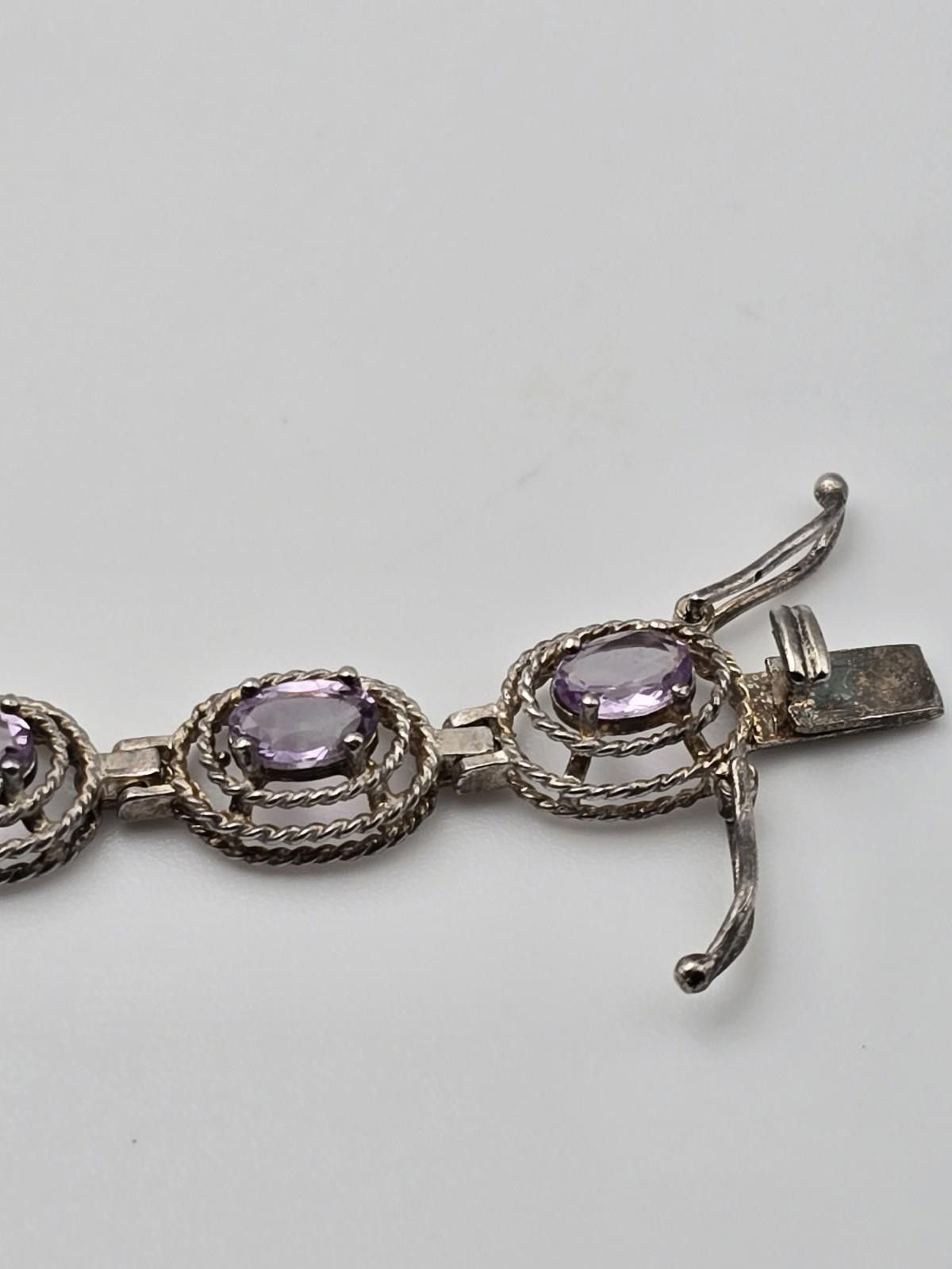 Other Sterling Silver Amethyst Bracelet – Revival Style Oval Links Size ONE SIZE - 4 Thumbnail