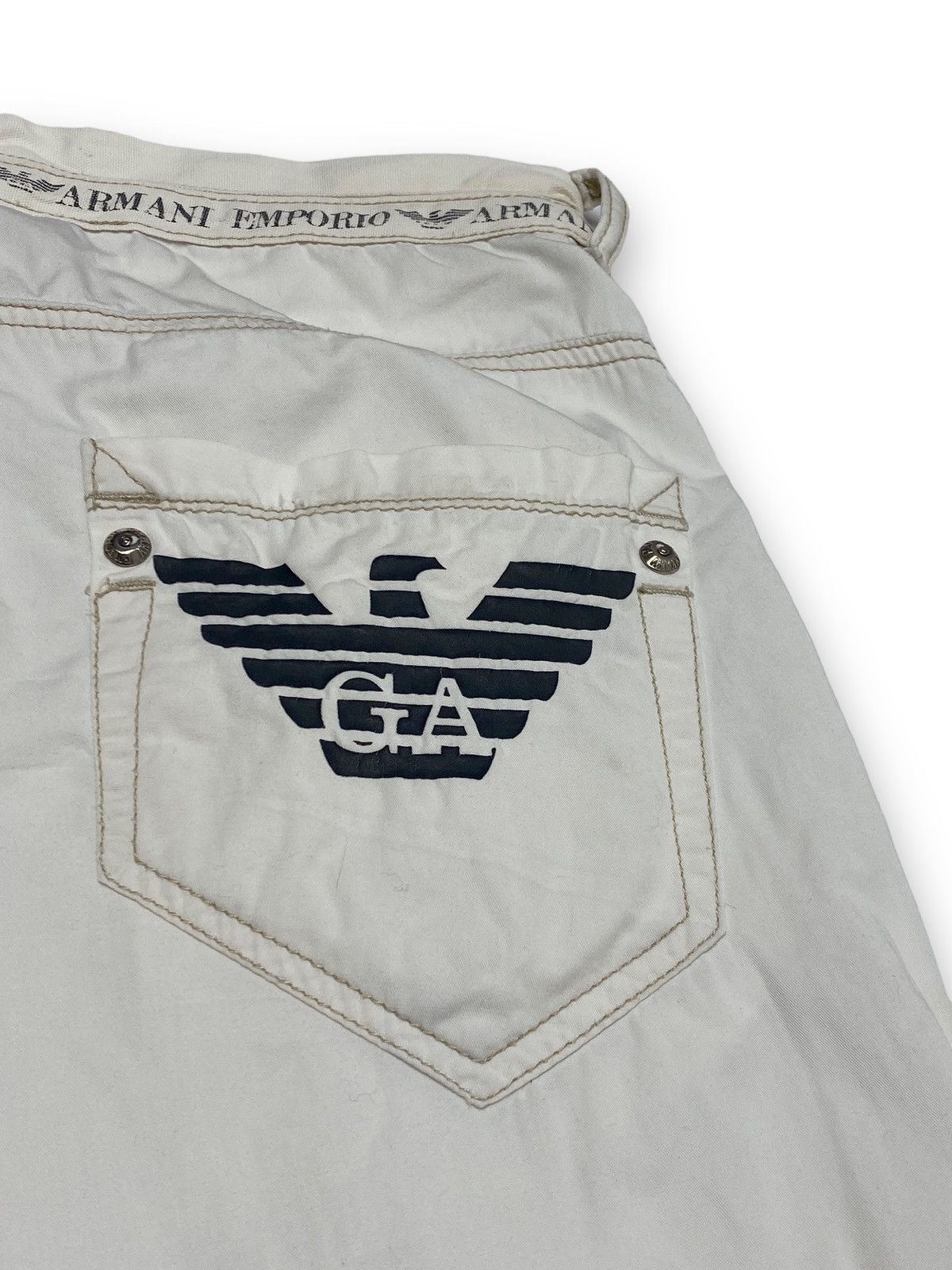 Armani 00s Vintage ARMANI White Pants Avant Garde Big Logo Size US 33 - 11 Thumbnail