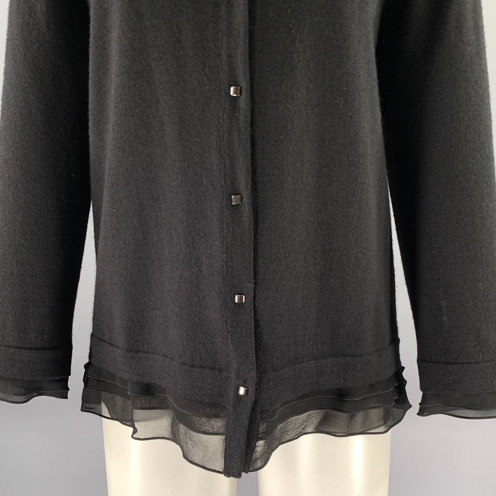 Escada ESCADA Size L Black Wool Silk Cardigan Size L / US 10 / IT 46 - 2 Thumbnail