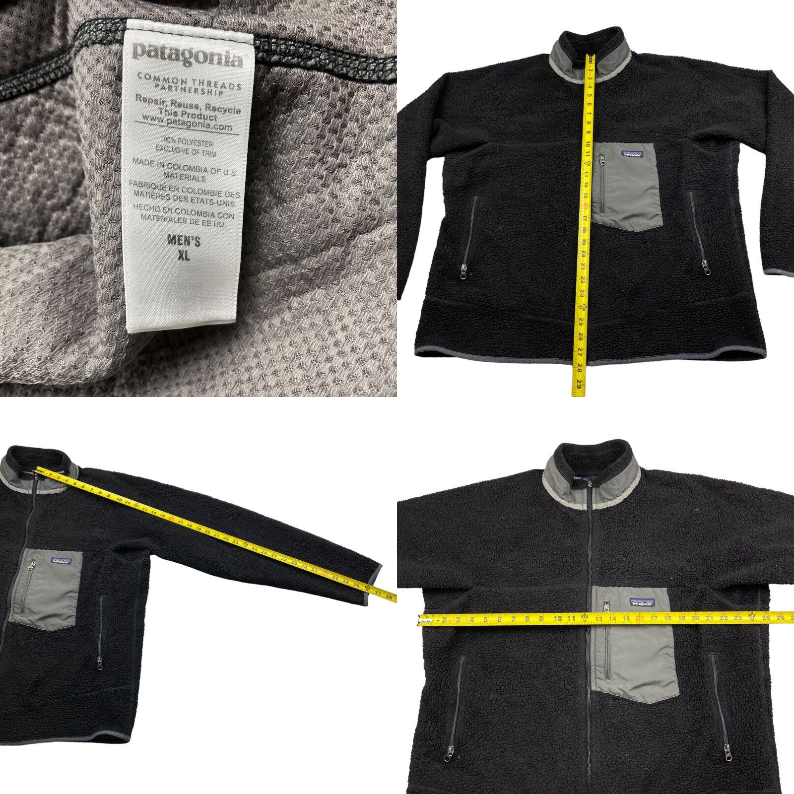Patagonia VTG Patagonia Men's Deep Pile Sherpa Fleece Full Zip Jacket  Black/Gray • XL