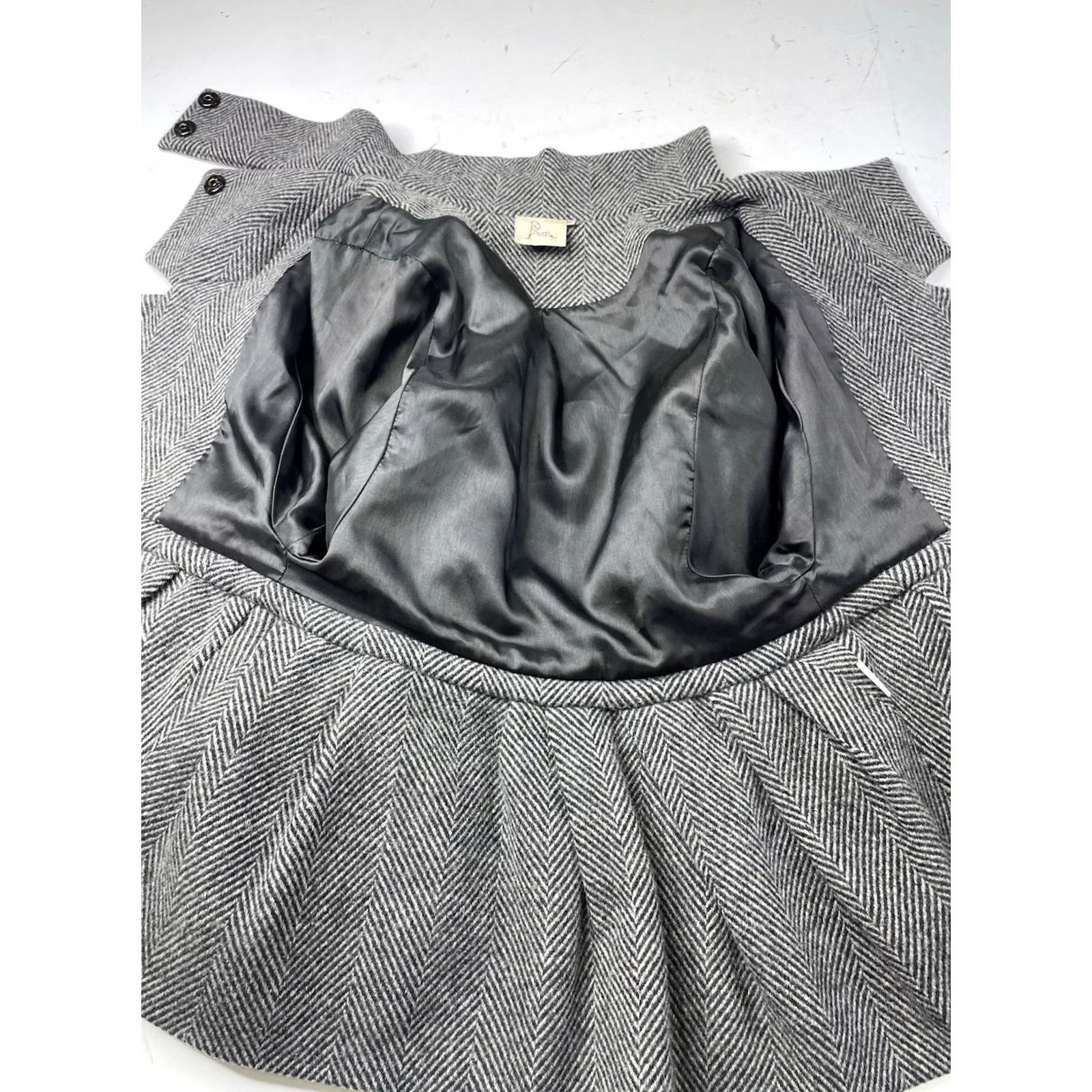 Vintage PREEN by Thornton Bregazzi Coat XS Herringbone Oversize Wrap Tie Dolman Sleeve Gray Wool Women Size XS / US 0-2 / IT 36-38 - 2 Thumbnail
