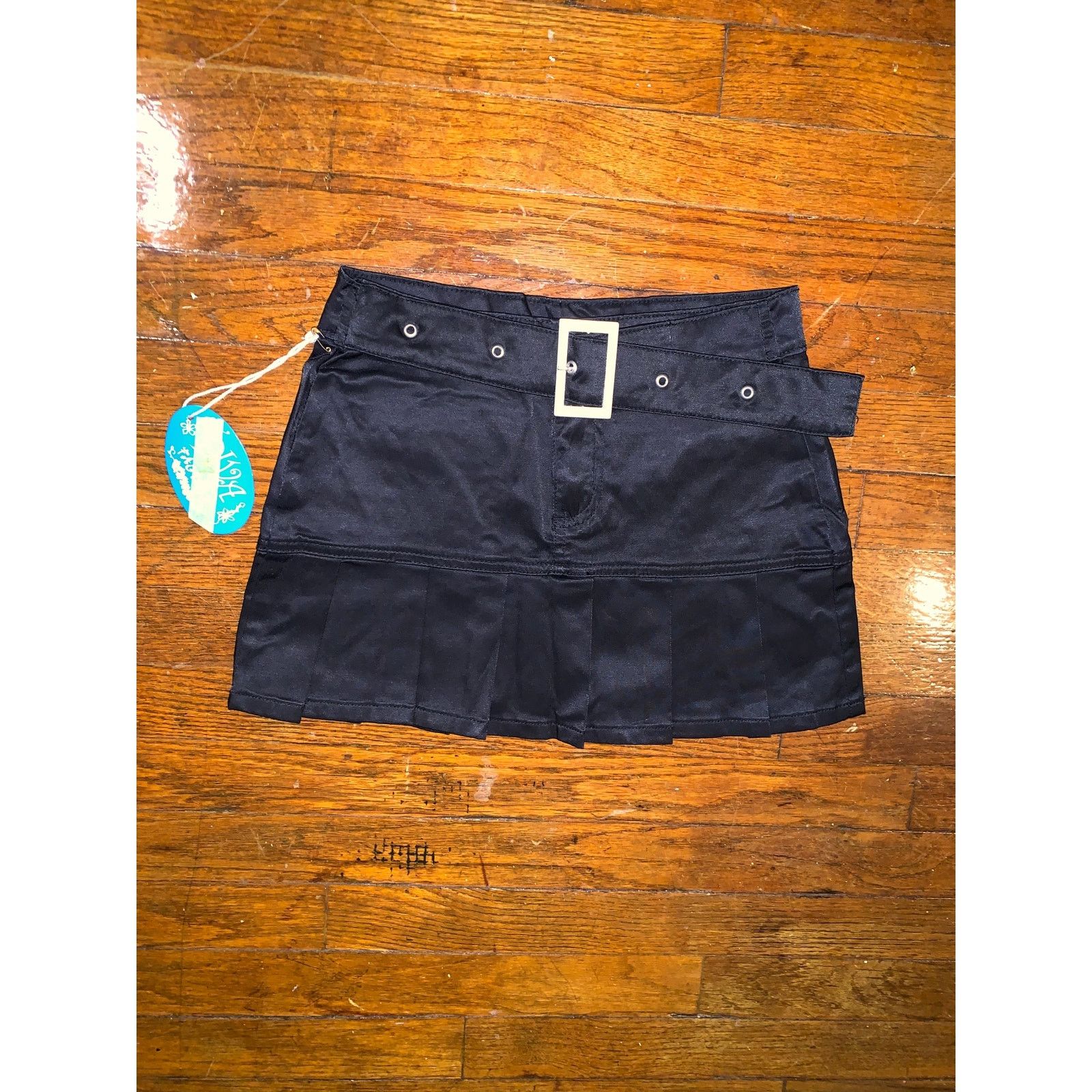 Other × Vintage VTG Diva Pleated Mini Skirt Belted Y2K Black Deadstock Small Size 24" / US 00 / IT 34 - 2 Thumbnail