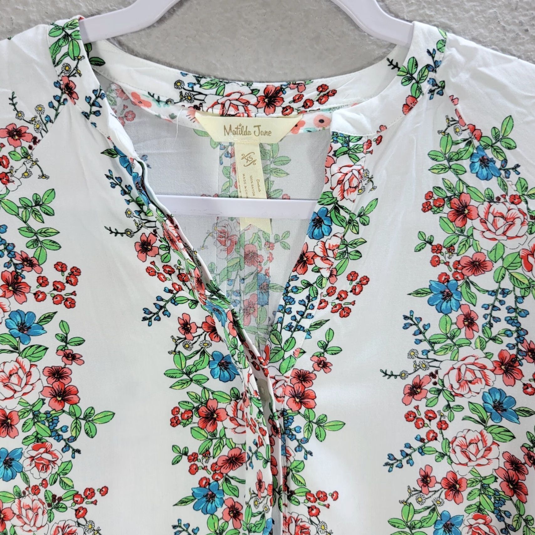 Vintage Matilda Jane Shirt Women XS Floral Tunic White Rayon V-Neck Short Sleeve Blouse Photos 90s Event Size XS / US 0-2 / IT 36-38 - 5 Thumbnail