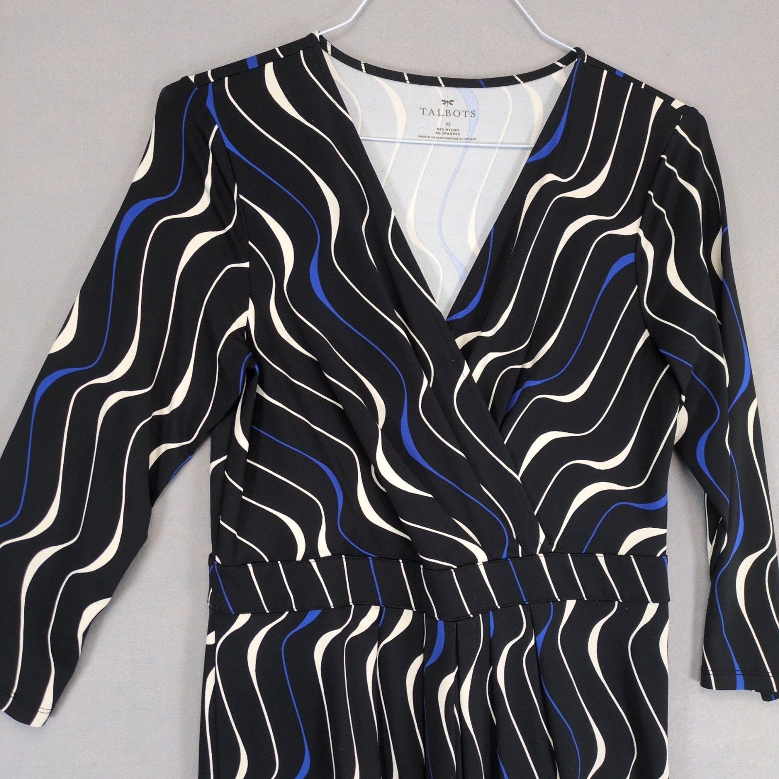Vintage Vtg Talbots Sz 10 Black Whimsical Waves Wrap V Midi Dress Size L / US 10 / IT 46 - 4 Thumbnail