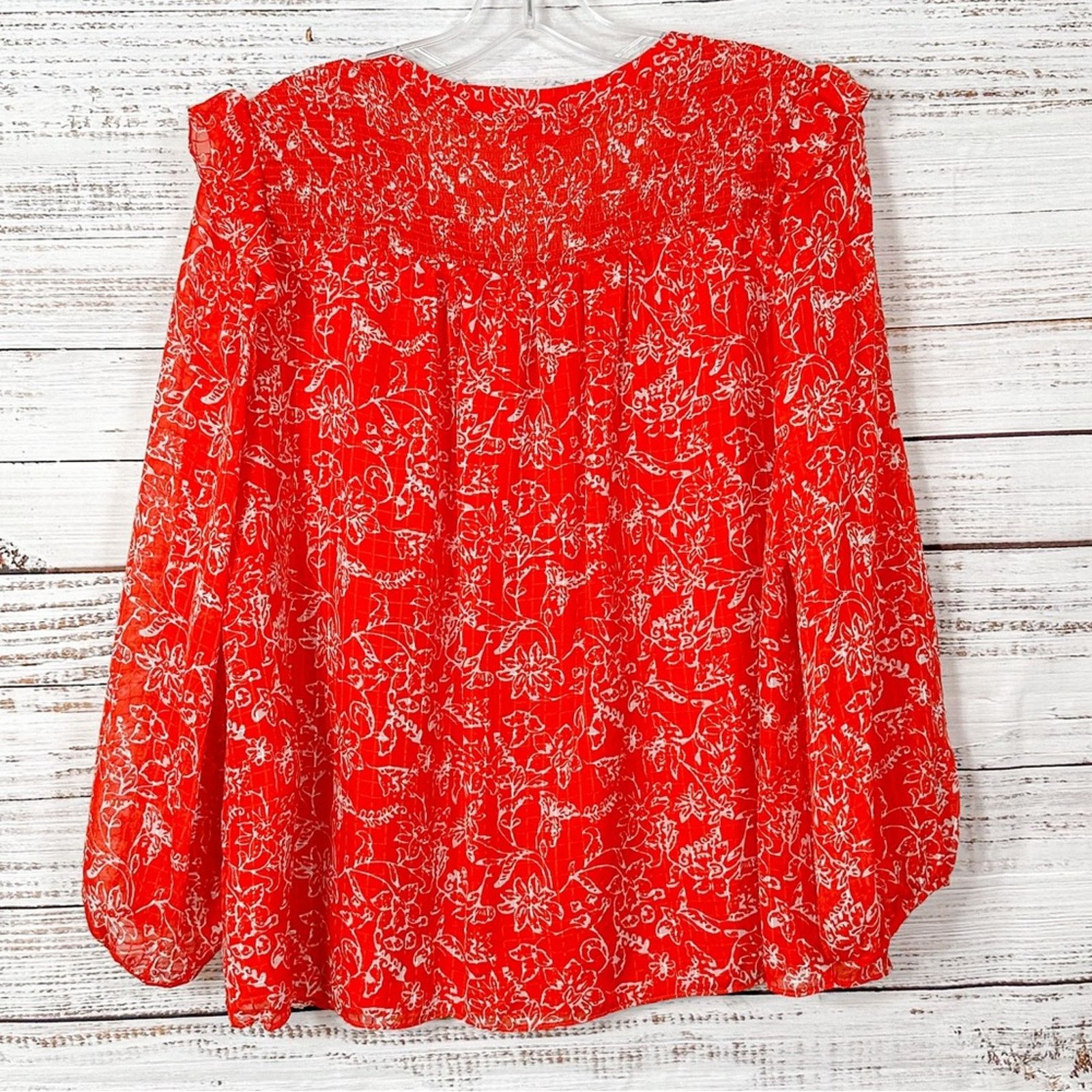 Parker Parker Ruffle Shoulder Top Red Aurora, EUC, Medium MSRP $318 Size M / US 6-8 / IT 42-44 - 11 Thumbnail