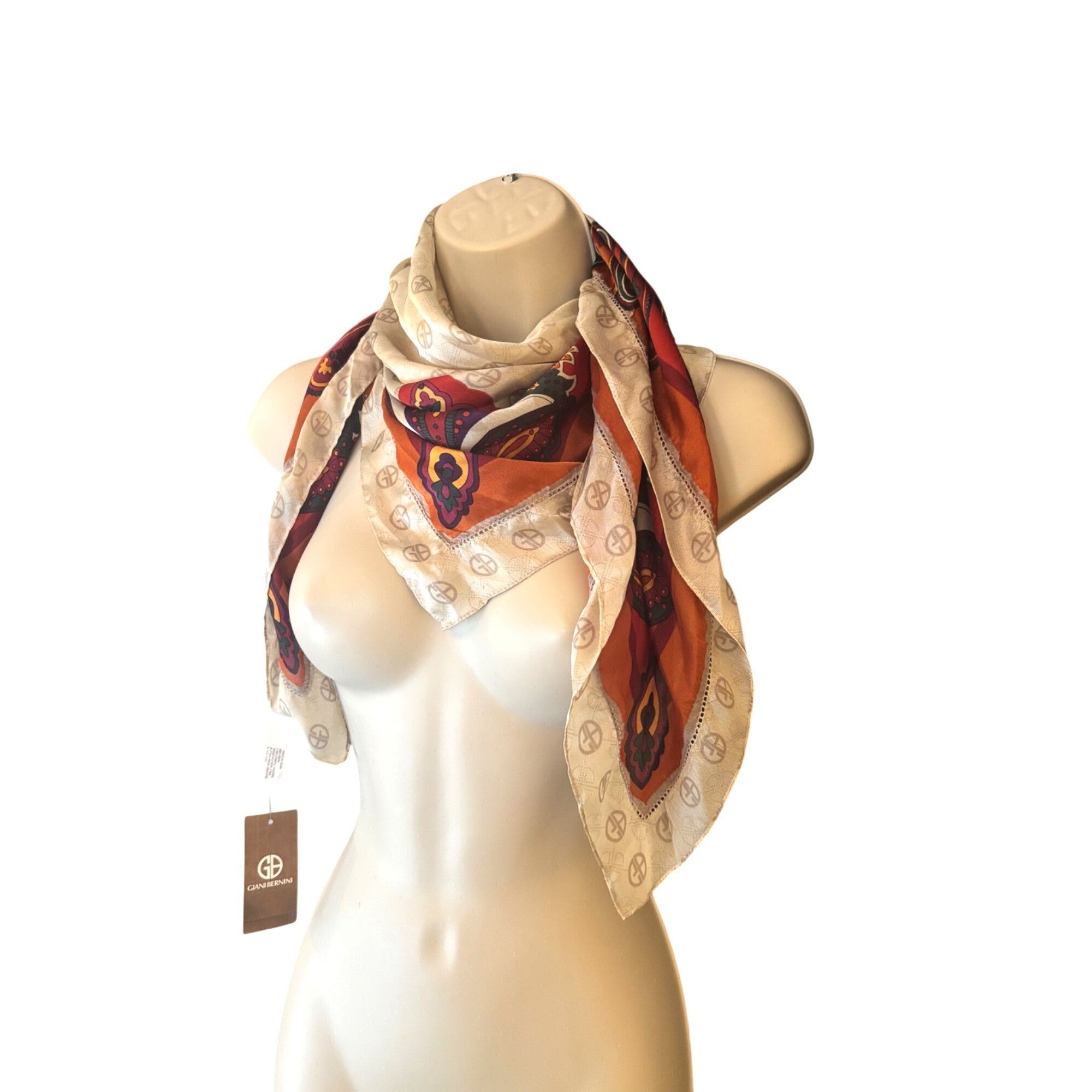 Giani Bernini Giani Bernini Logo Paisley Border Printed Scarf, Neutral-mul Size ONE SIZE - 9 Thumbnail