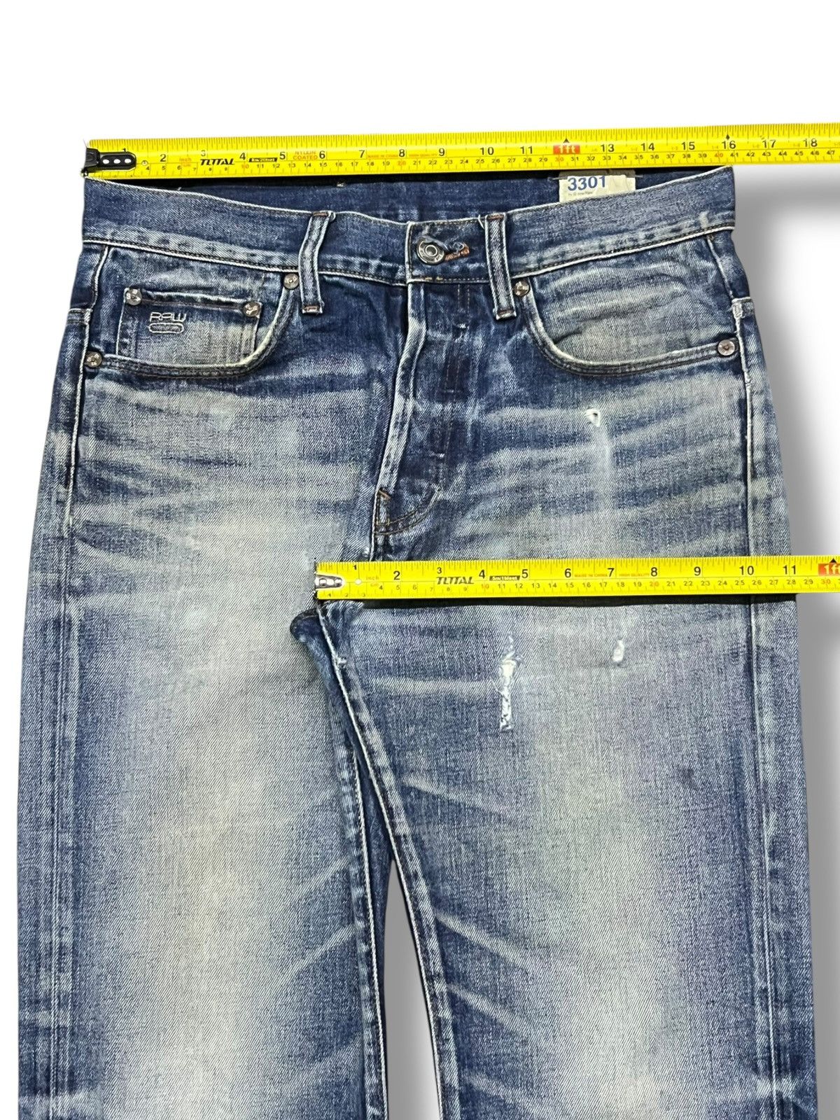 G-Star Vintage G-Star Raw 3301 - Faded Whisker Wash, Distressed Size US 32 / EU 48 - 20 Thumbnail