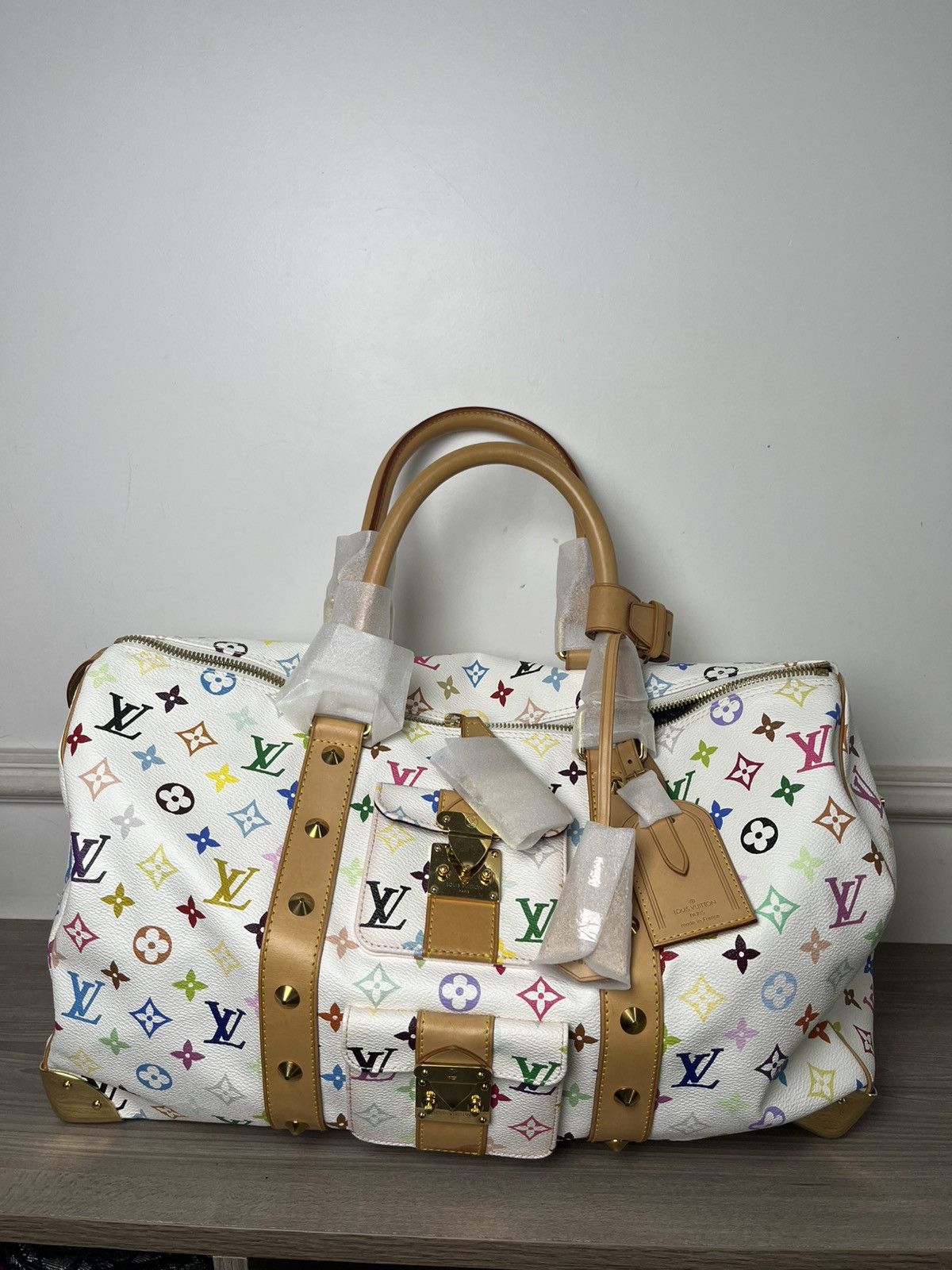 Louis Vuitton White Murakami Monogram Keepal 45