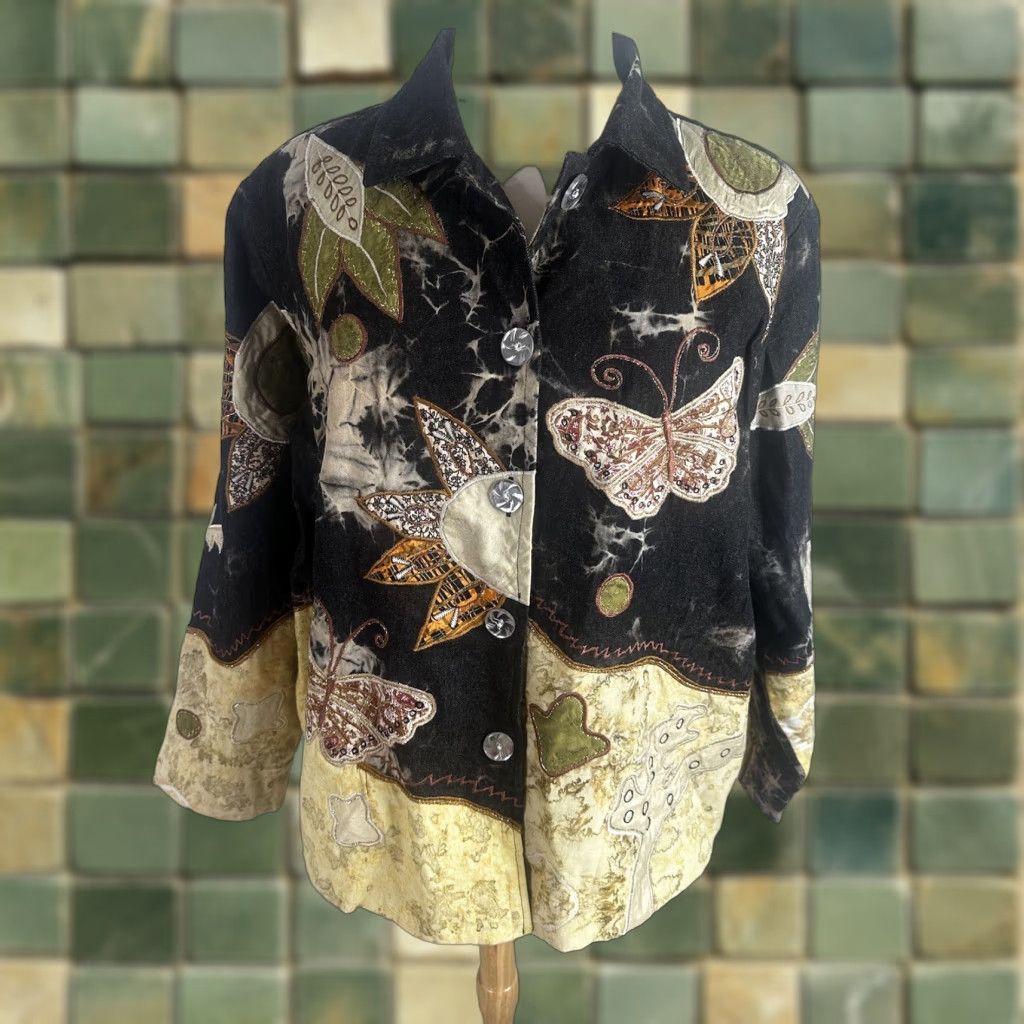 Vintage VINTAGE Boho Patchwork Tie Dye Floral Butterfly Embroidered Blazer Jacket Womens 3XL Size XXL / US 16-18 / IT 52-54 - 1 Thumbnail