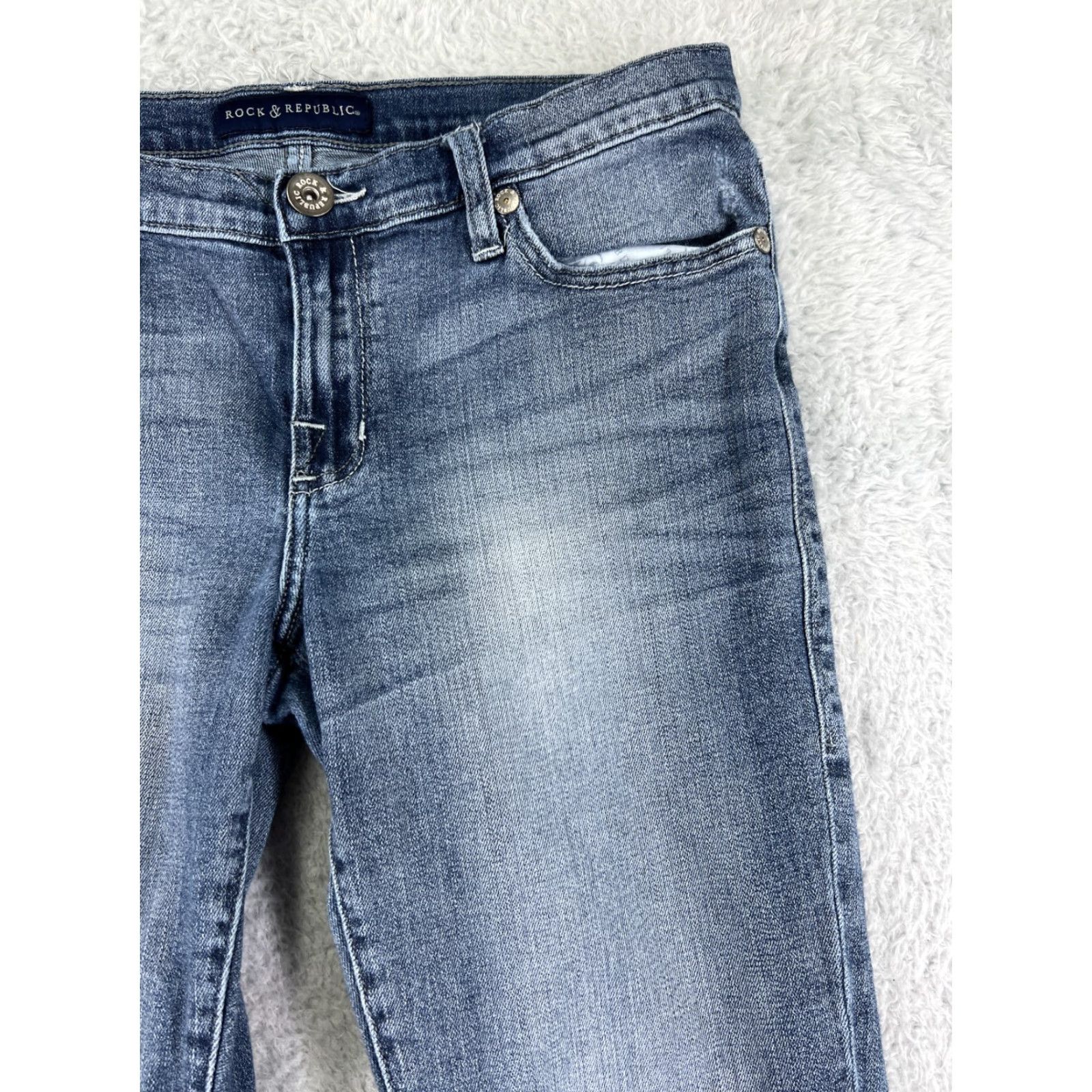 Vintage Rock & Republic Pants Womens 12 Blue Denim Bootcut Raw Hem Med Wash Western Size 34" / US 12 / IT 48 - 6 Thumbnail