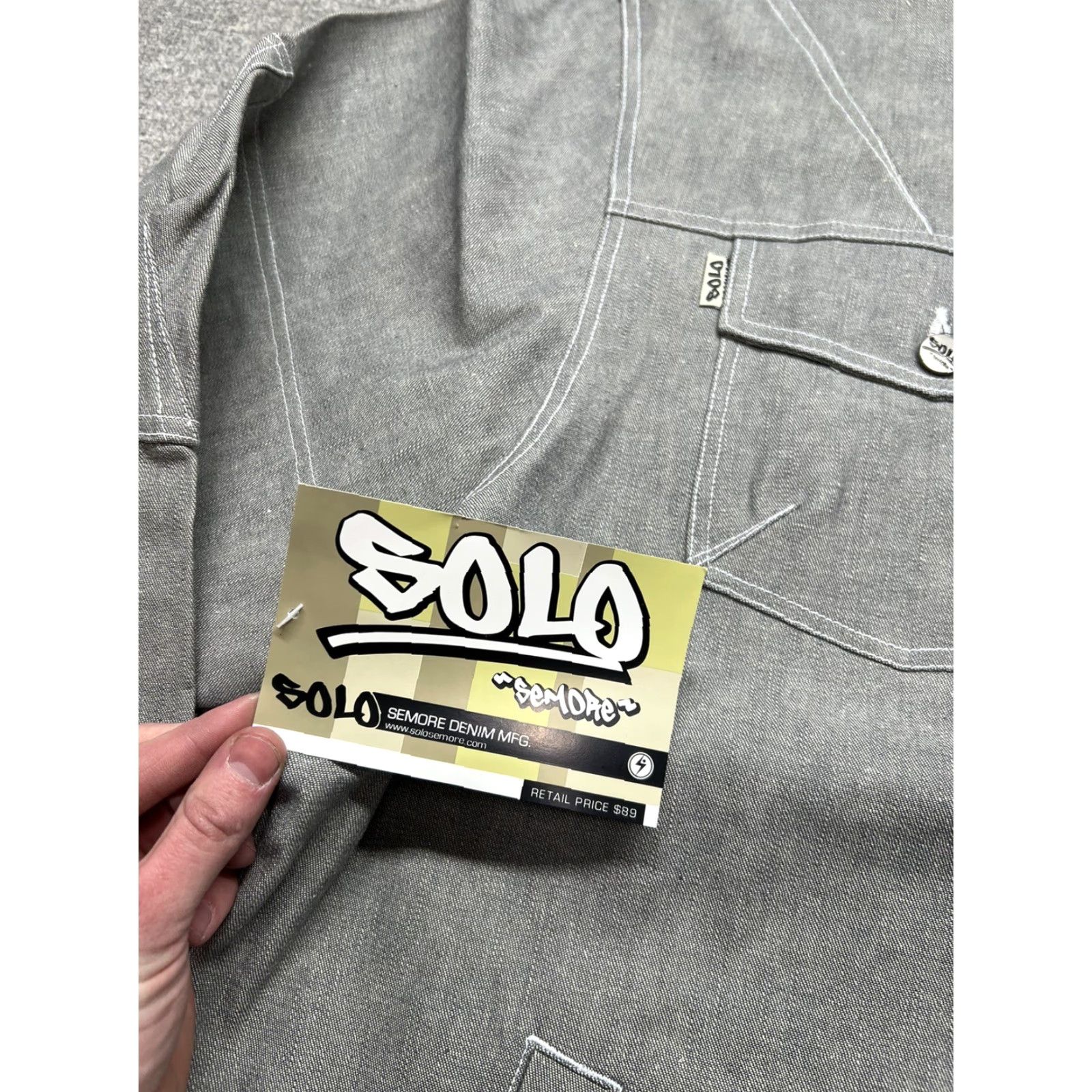Vintage VINTAGE Solo Semore Denim Jacket 2XL Gray Button Coat Mens Jacket 90s Overcoat NWT Size US 39 - 3 Thumbnail