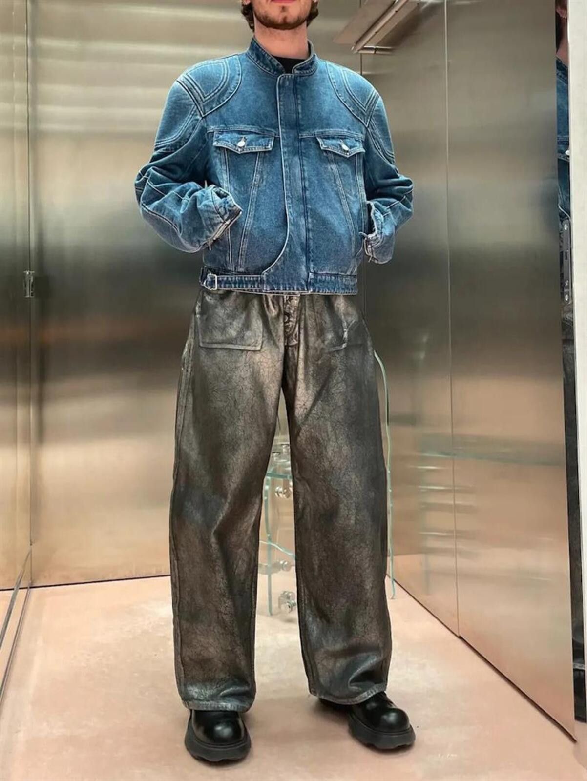 Other Gray Coated Baggy Wide Leg Jeans, Distressed Denim Pants Size US 28 / EU 44 - 2 Thumbnail
