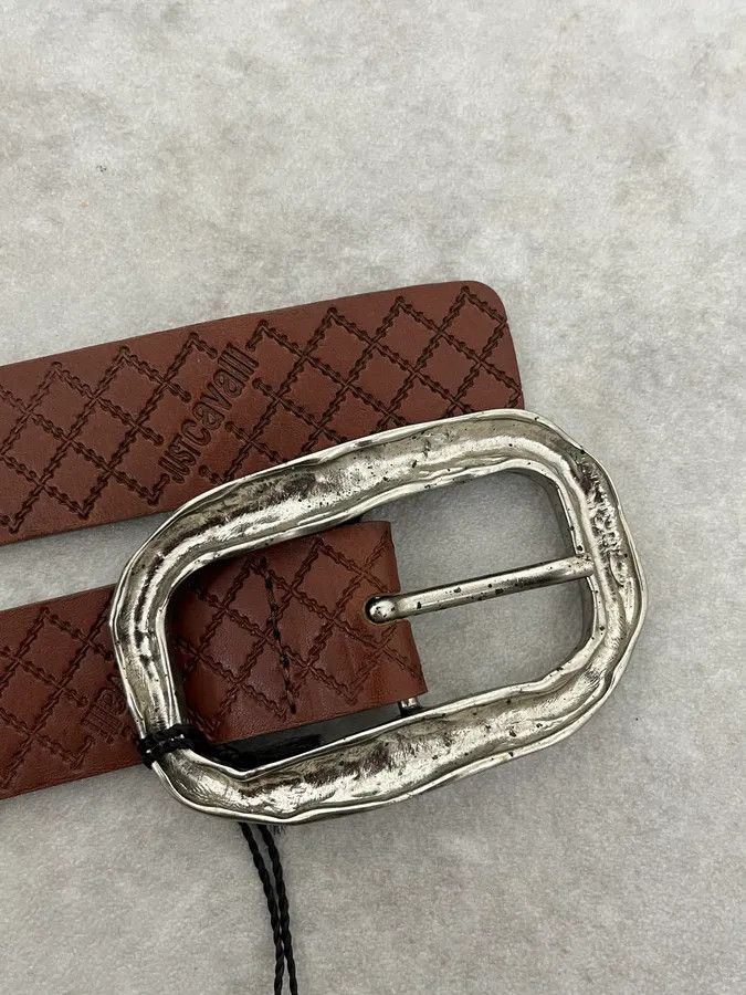 Just Cavalli 2000s Cavalli Artisanal Metal Buckle Brown Leather Belt Size ONE SIZE - 5 Thumbnail