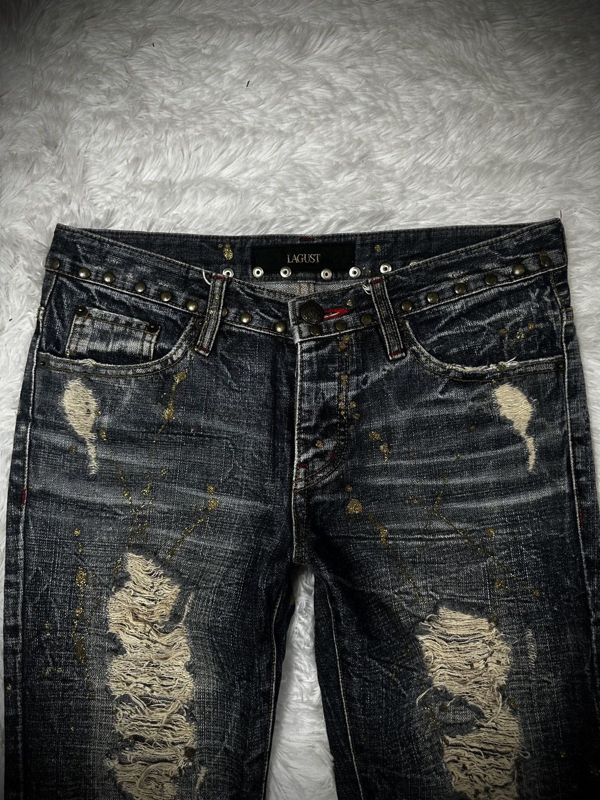 Japanese Brand 💥rare💥 japanese brand lagust ripped splatter flare jeans Size US 30 / EU 46 - 3 Thumbnail