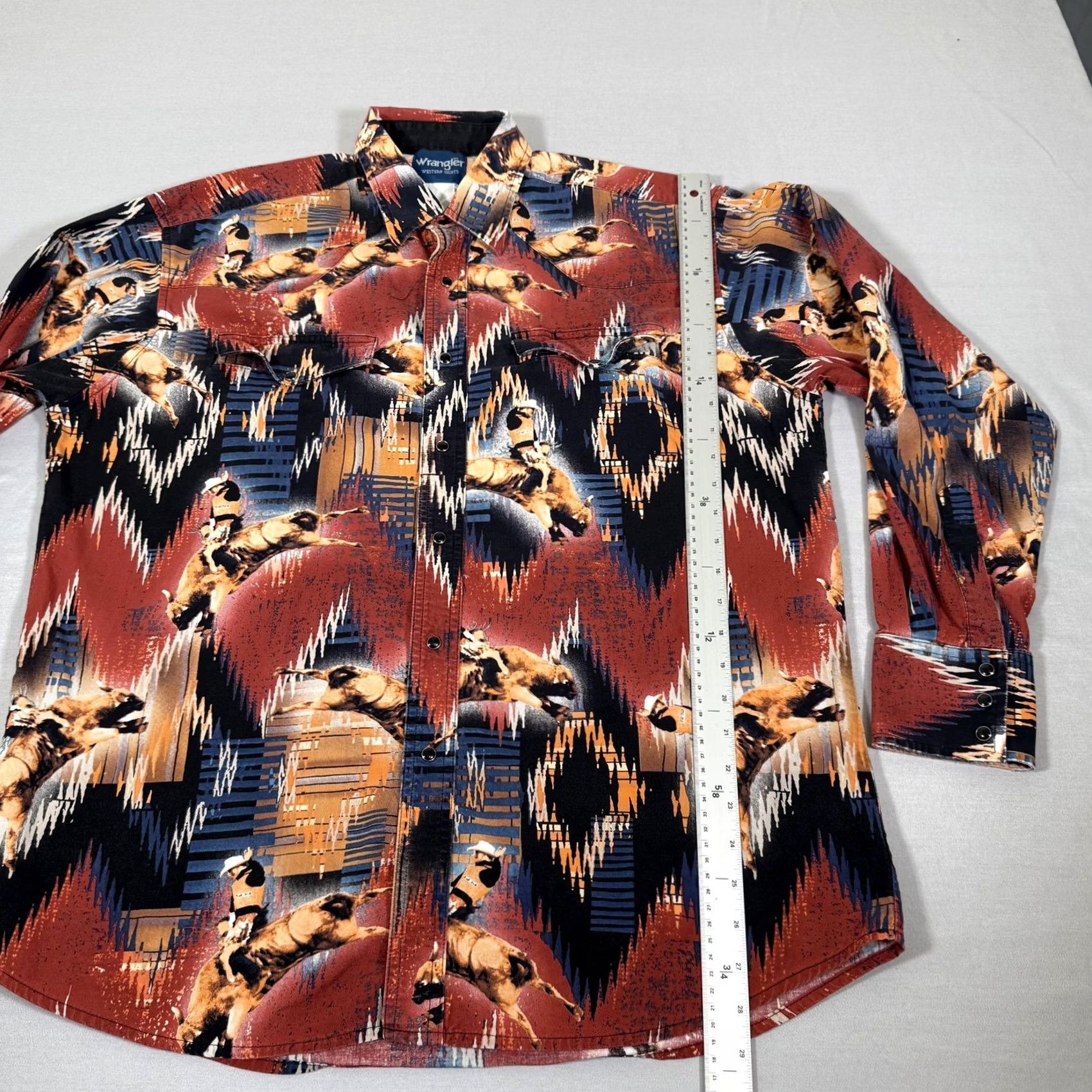 Wrangler VINTAGE Wrangler Shirt Mens XL Red PBR Pearl Snap Western Aztec Bull Riding Cowboy Work Size US XL / EU 56 / 4 - 6 Thumbnail