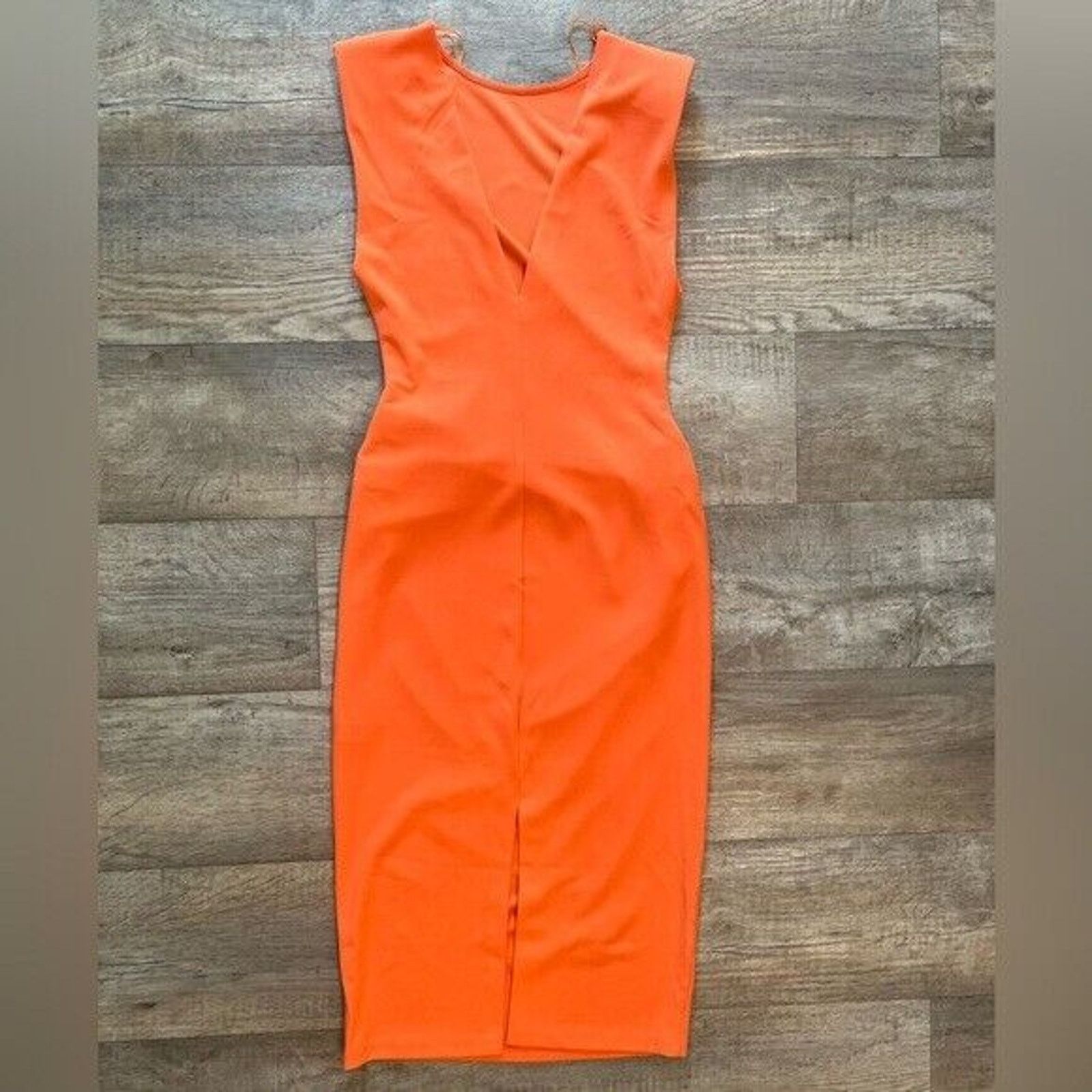 ZARA Orange Fitted Midi Dress NWT