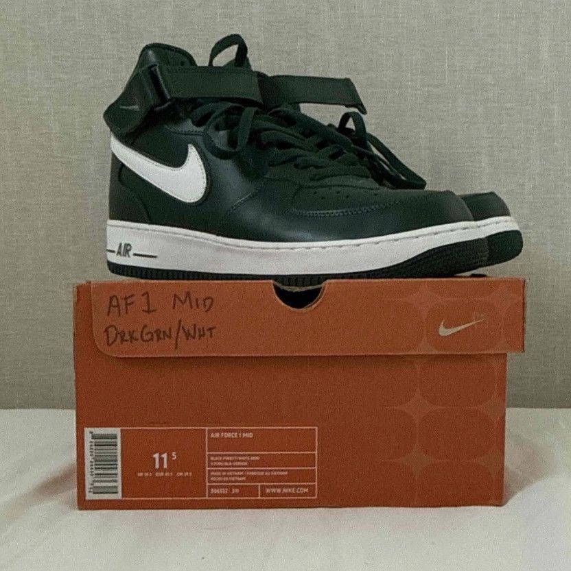 Nike Nike Air Force 1 Mid – Dark Green / White (Vintage Pair) Size US 11.5 / EU 44-45 - 1 Thumbnail
