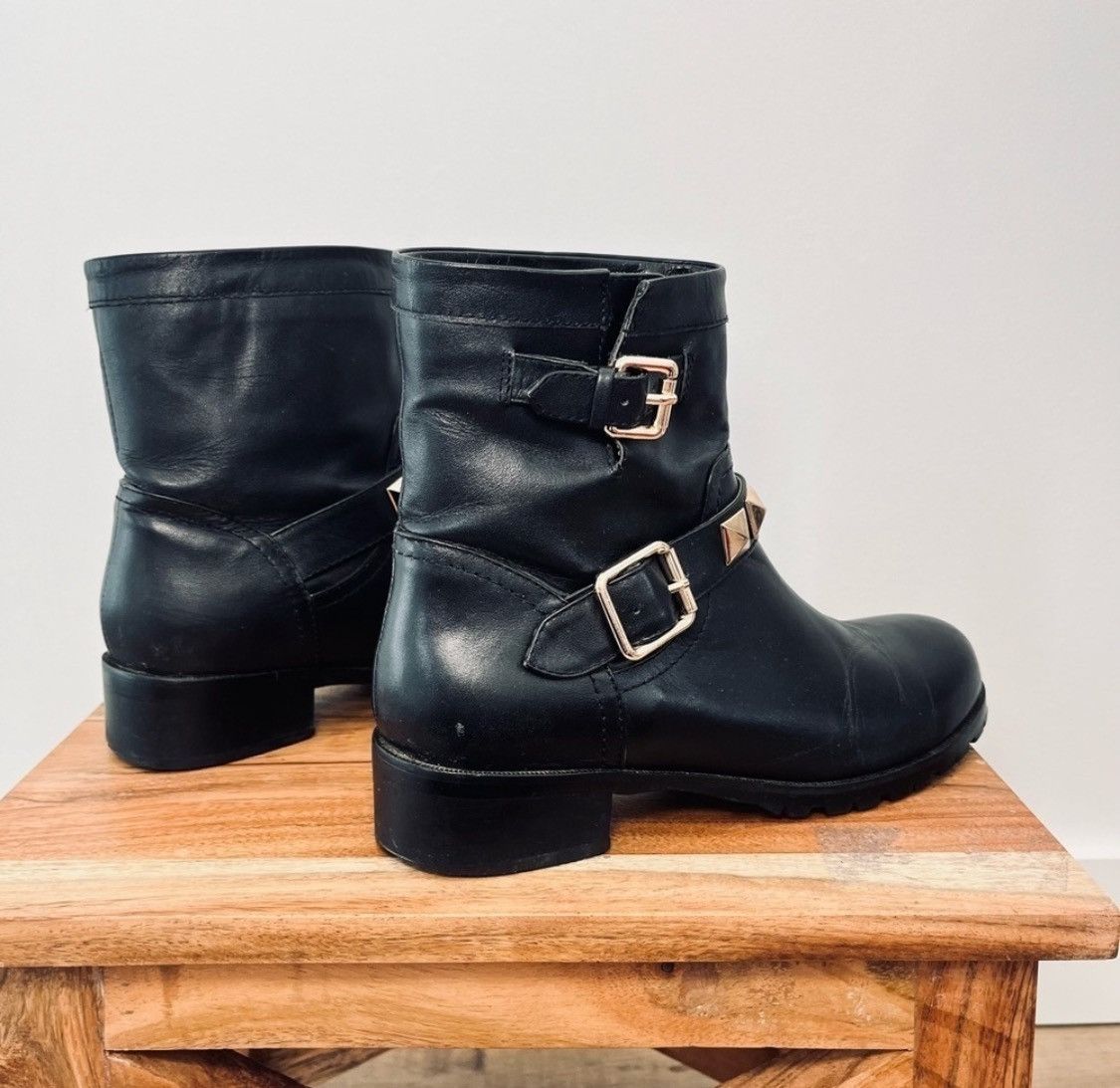 Valentino Valentino Rock Stud Black Leather Combat Biker Ankle Boots Size US 6 / IT 36 - 4 Thumbnail