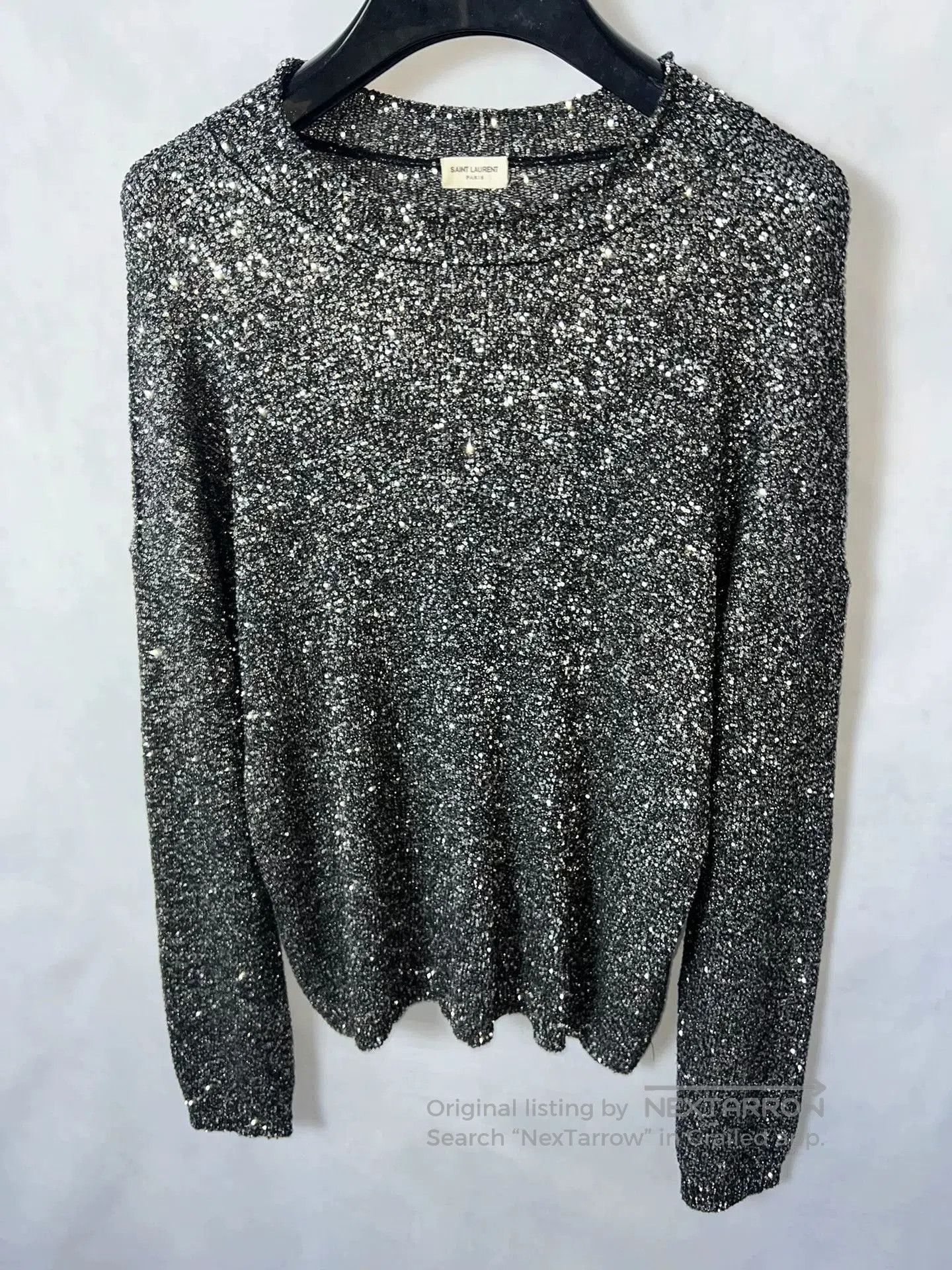 Saint Laurent Paris Saint Laurent Silver Sequin Sweater. Size L / US 10 / IT 46 - 4 Thumbnail