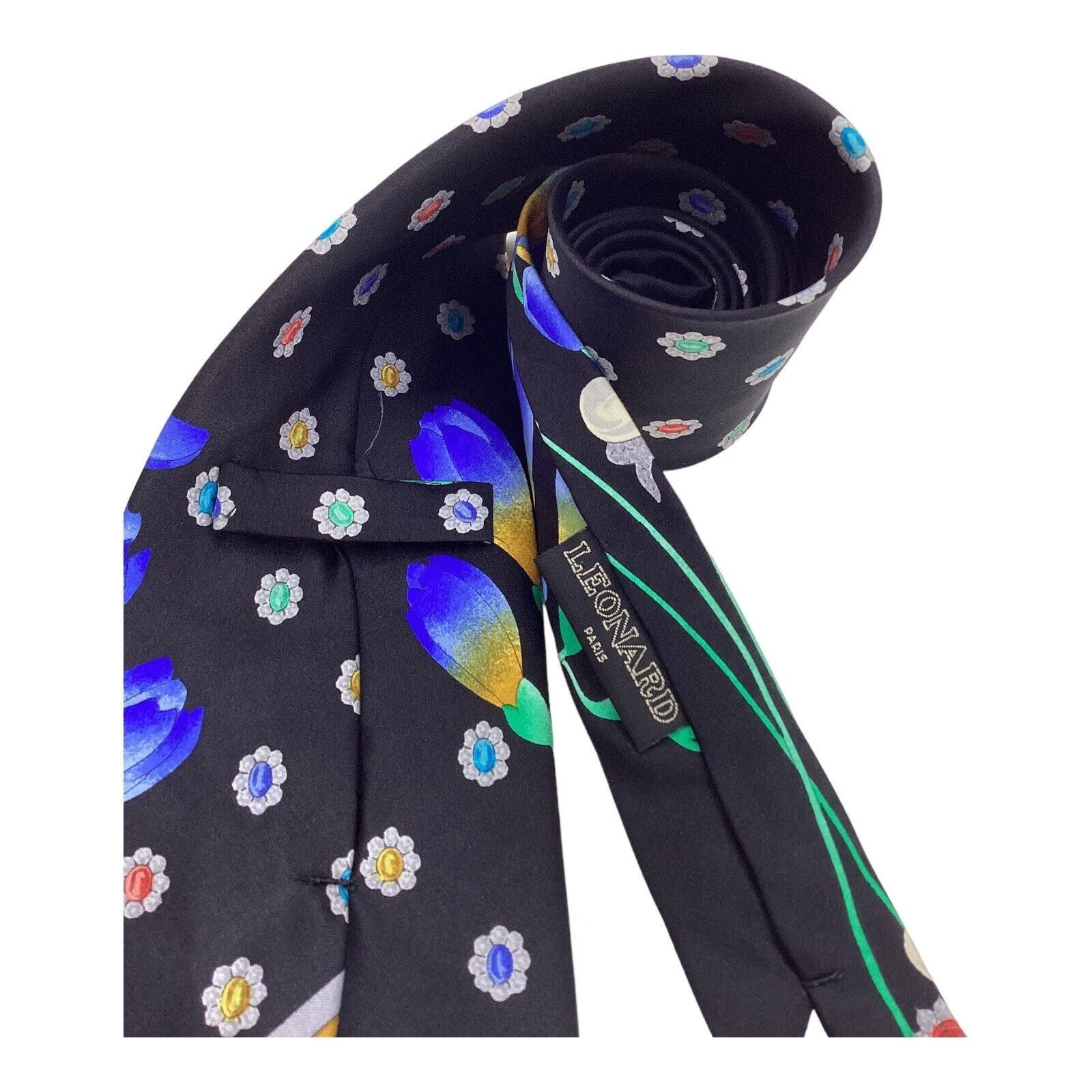 Leonard Paris LEONARD PARIS Black Flower & Jewellery Print Luxury Silk Tie Size ONE SIZE - 3 Thumbnail